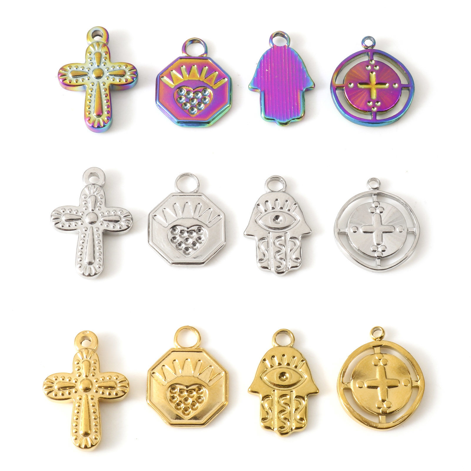 Picture of Eco-friendly Vacuum Plating 304 Stainless Steel Religious Charms Multicolor Cross Hamsa Symbol Hand