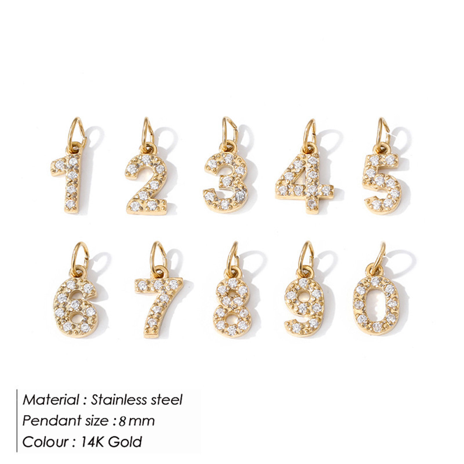 Picture of Eco-friendly PVD Vacuum Plating 304 Stainless Steel Charms 14K Gold Plated Capital Alphabet Initial Letter Number Micro Pave 8mm