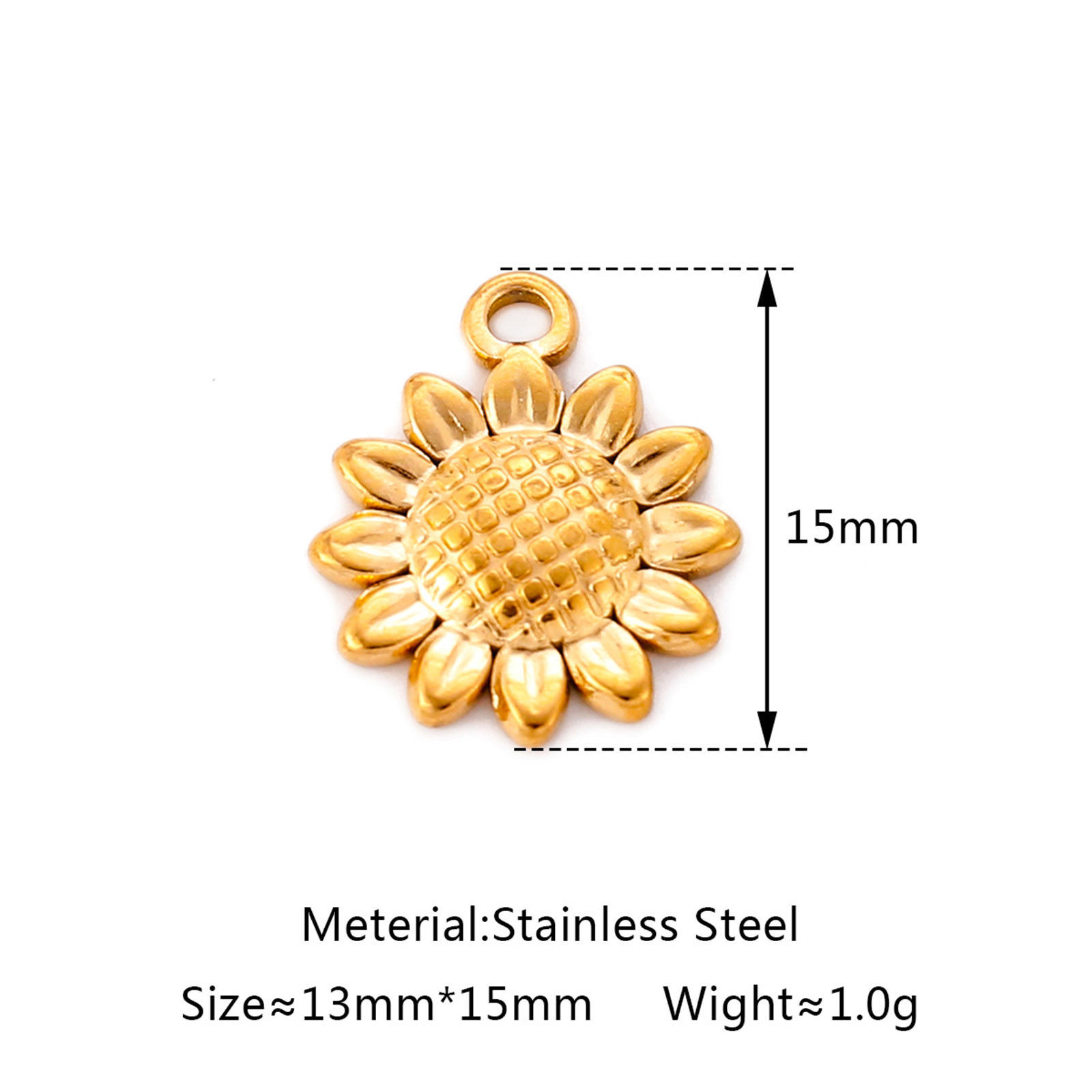 エコフレンドリー 304ステンレス鋼 チャーム ヒマワリ 多色 15mm x 13mm、 1 個 の画像