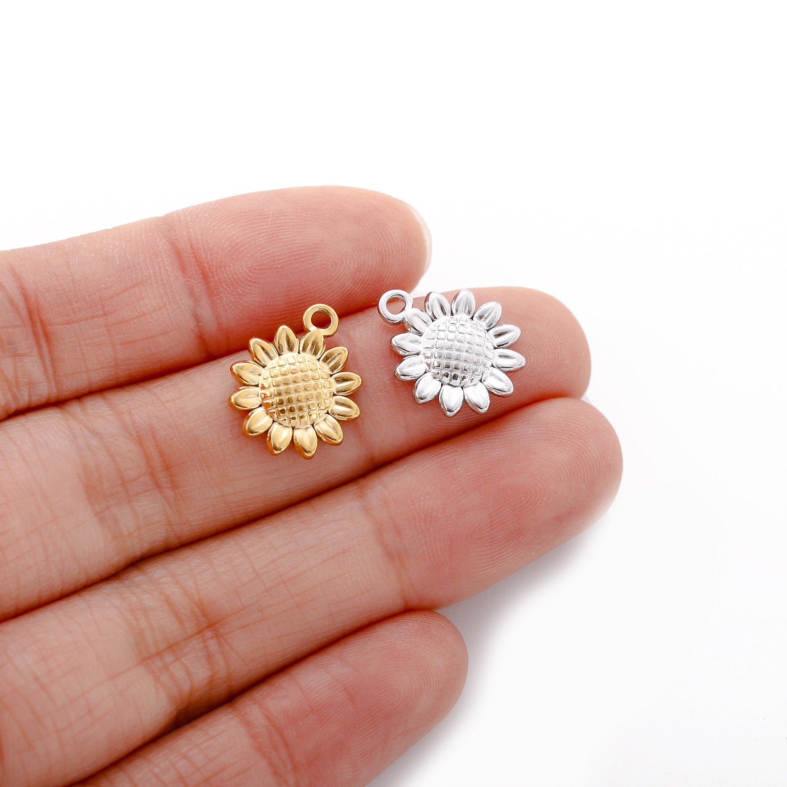 エコフレンドリー 304ステンレス鋼 チャーム ヒマワリ 多色 15mm x 13mm、 1 個 の画像