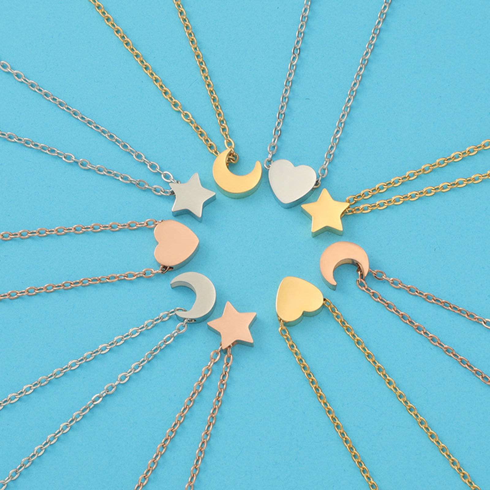Immagine di Ecologico 304 Acciaio Inossidabile Galassia Collana Multicolore Luna Stella 45cm Lunghezza, 1 Pz