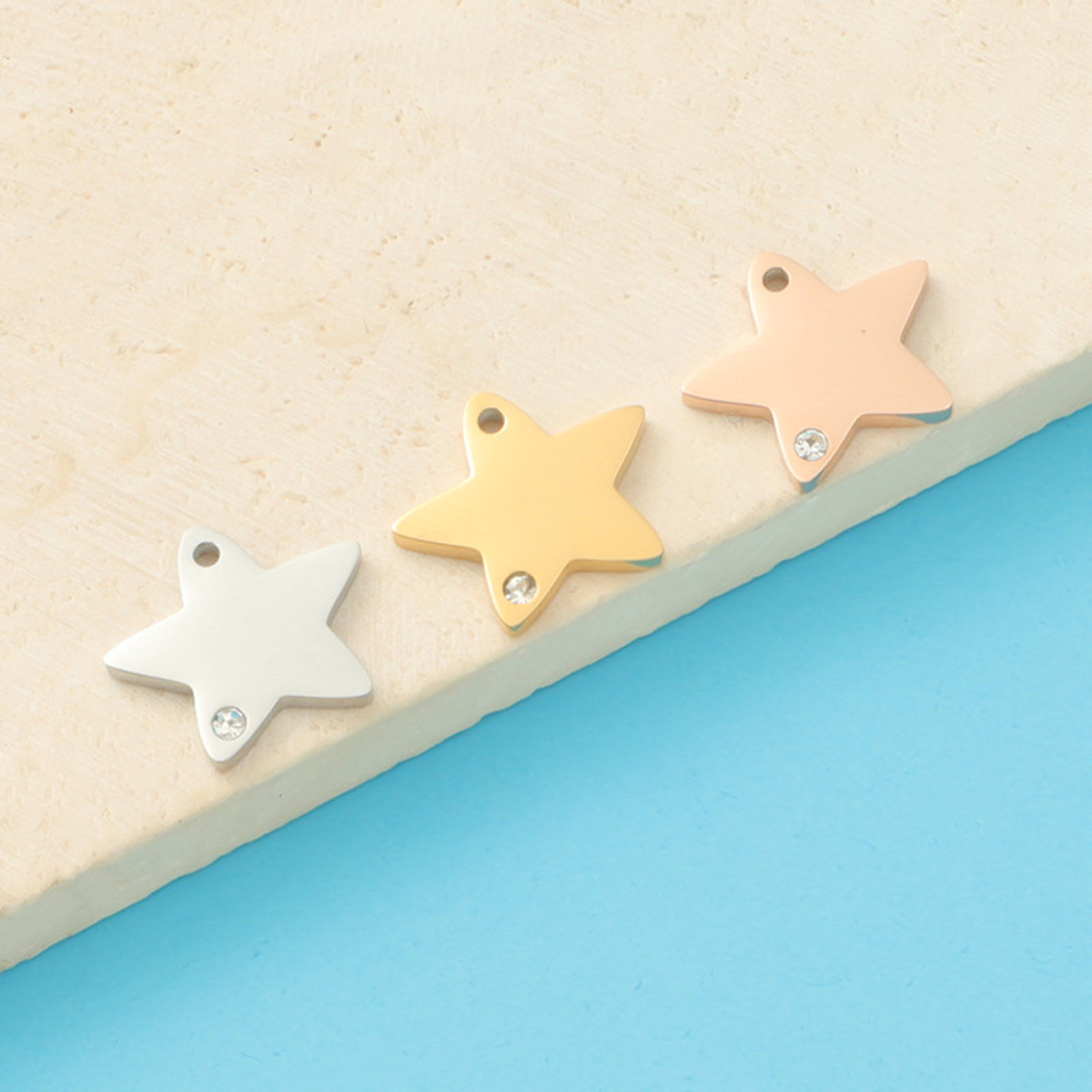 Picture of Eco-friendly 304 Stainless Steel Galaxy Charms Multicolor Pentagram Star Clear Rhinestone 13mm x 11mm