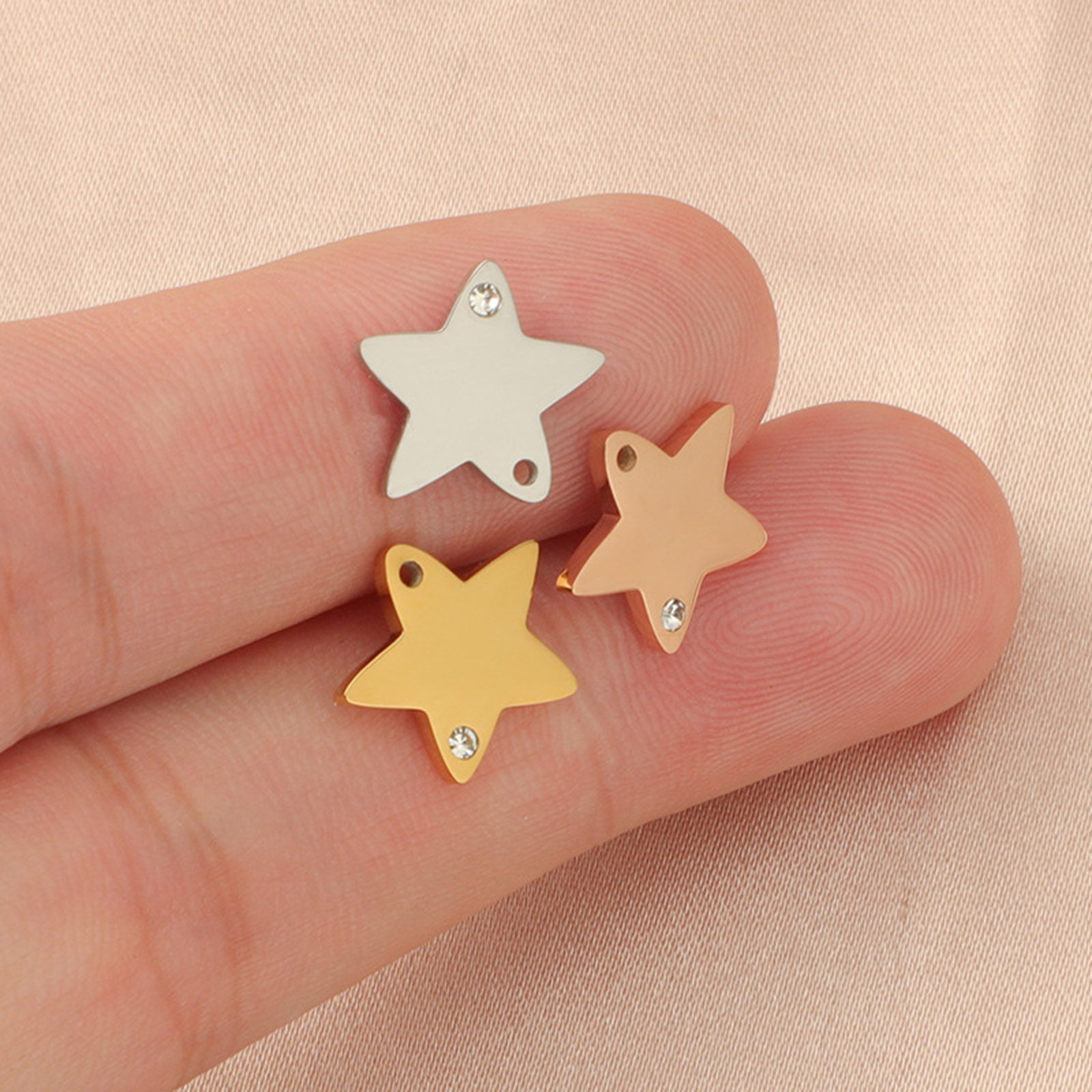 Picture of Eco-friendly 304 Stainless Steel Galaxy Charms Multicolor Pentagram Star Clear Rhinestone 13mm x 11mm