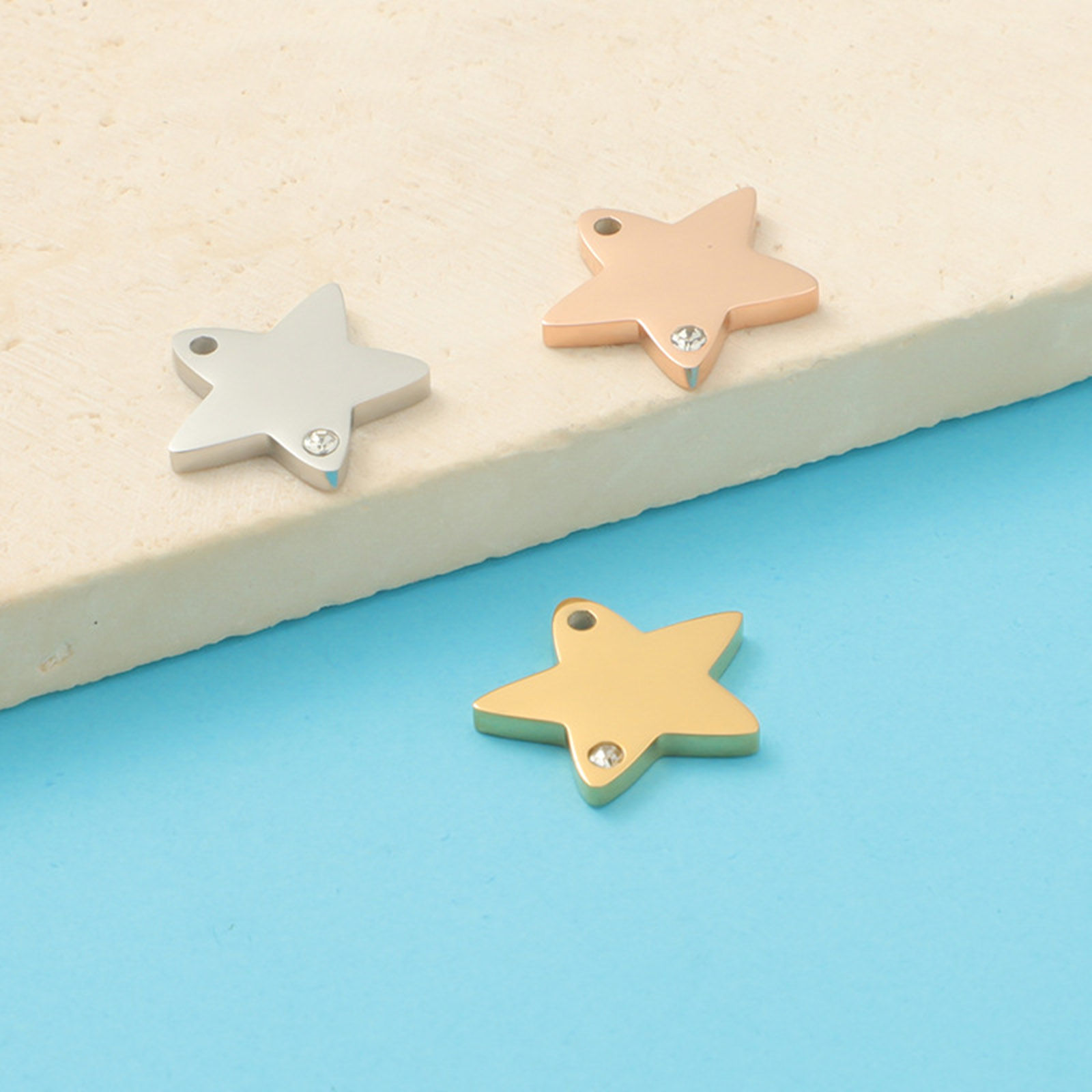 Picture of Eco-friendly 304 Stainless Steel Galaxy Charms Multicolor Pentagram Star Clear Rhinestone 13mm x 11mm