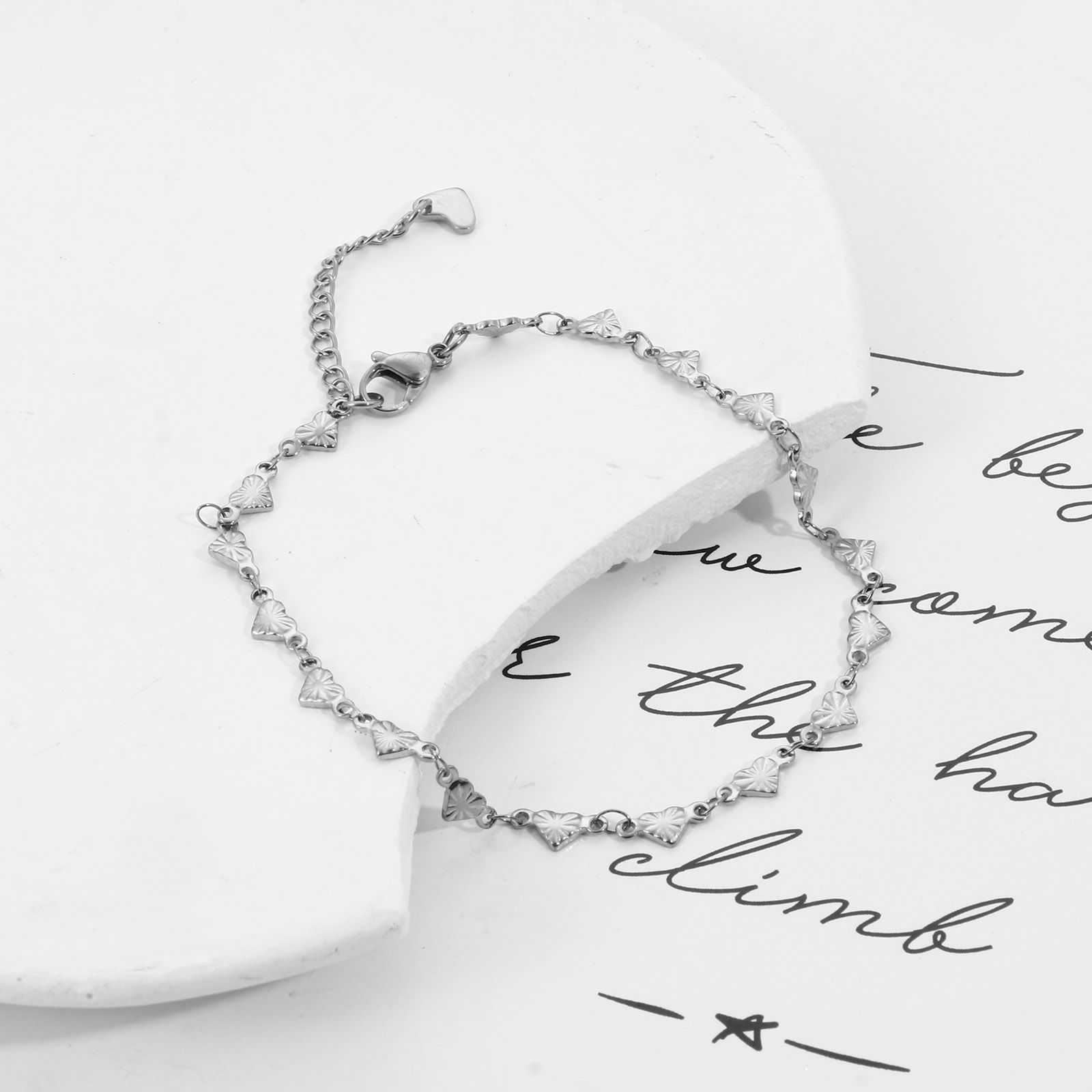 Picture of Eco-friendly 304 Stainless Steel Valentine's Day Link Chain Anklet Silver Tone Heart 24cm - 22cm long