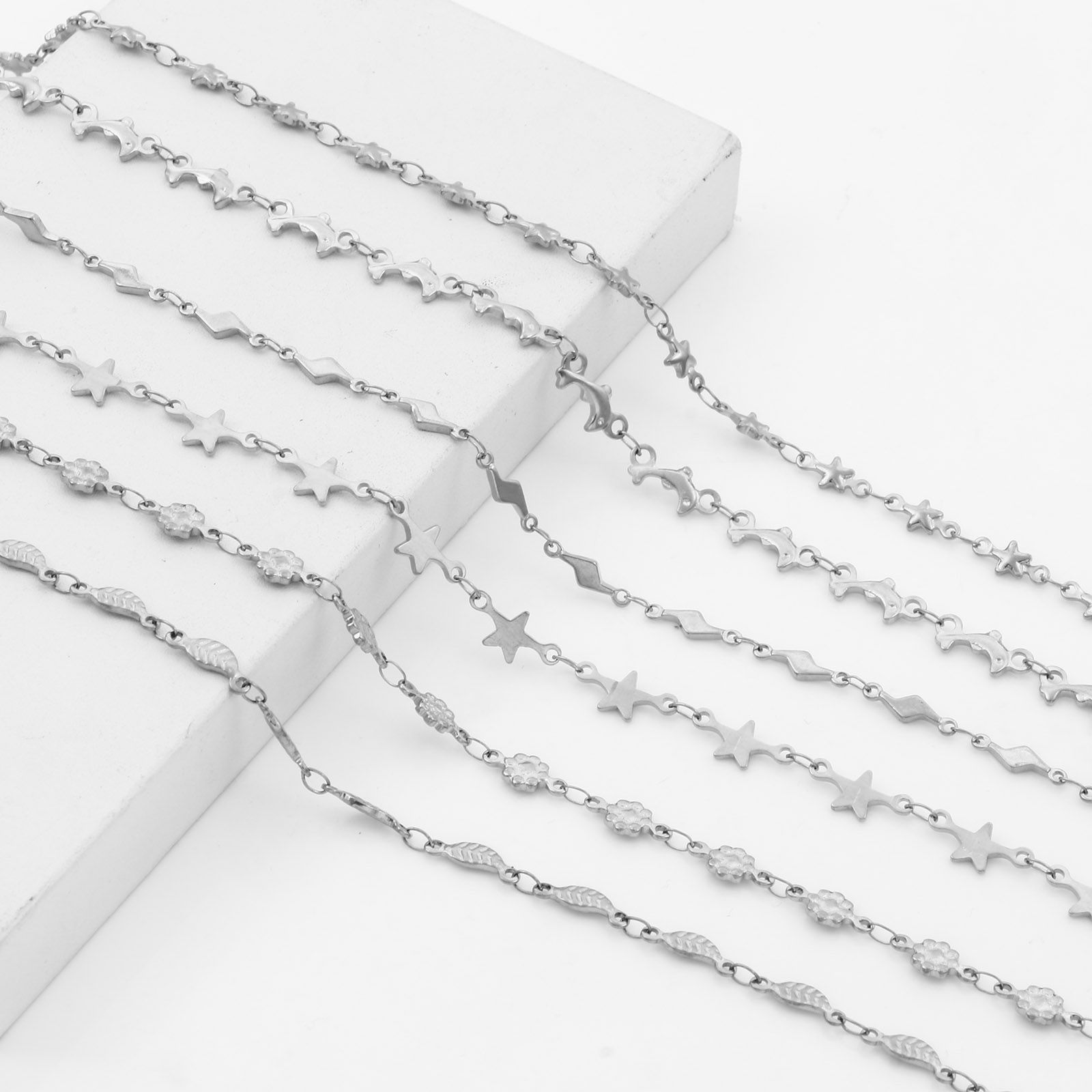 Picture of Eco-friendly 304 Stainless Steel Link Chain Anklet Silver Tone Leaf Lightning 24cm - 22cm long