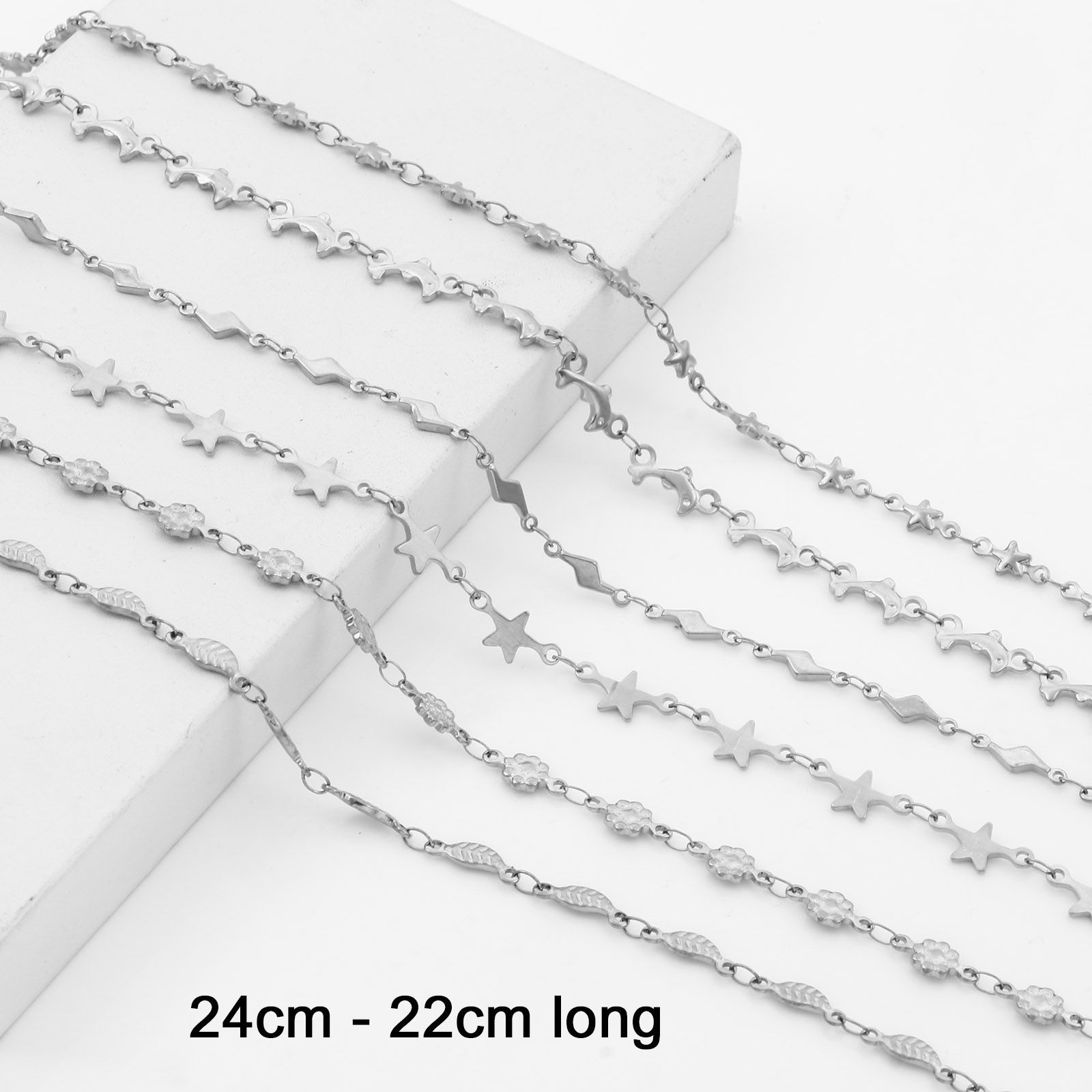 Picture of Eco-friendly 304 Stainless Steel Link Chain Anklet Silver Tone Leaf Lightning 24cm - 22cm long