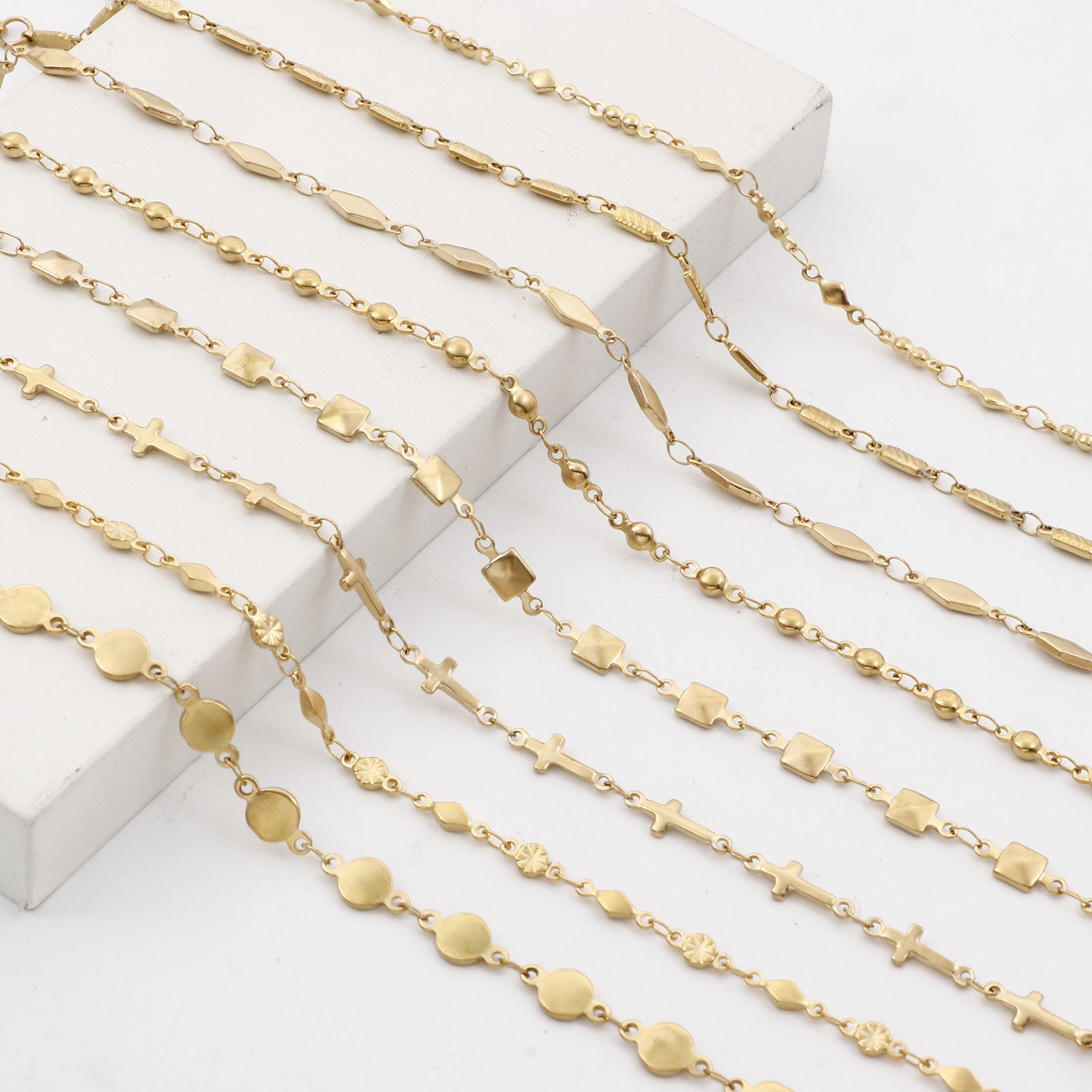Picture of 1 Piece Vacuum Plating 304 Stainless Steel Link Chain Anklet 18K Gold Plated Geometric 24cm - 22cm long