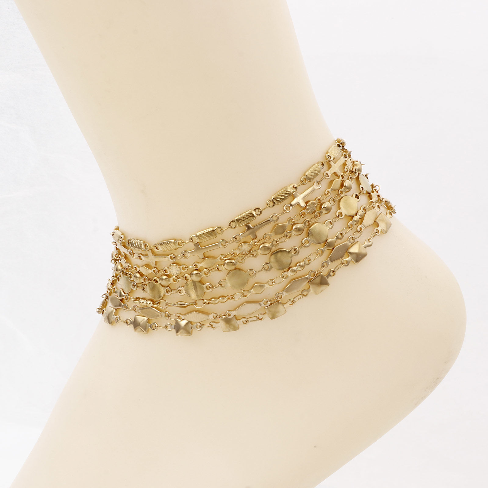 Picture of 1 Piece Vacuum Plating 304 Stainless Steel Link Chain Anklet 18K Gold Plated Geometric 24cm - 22cm long