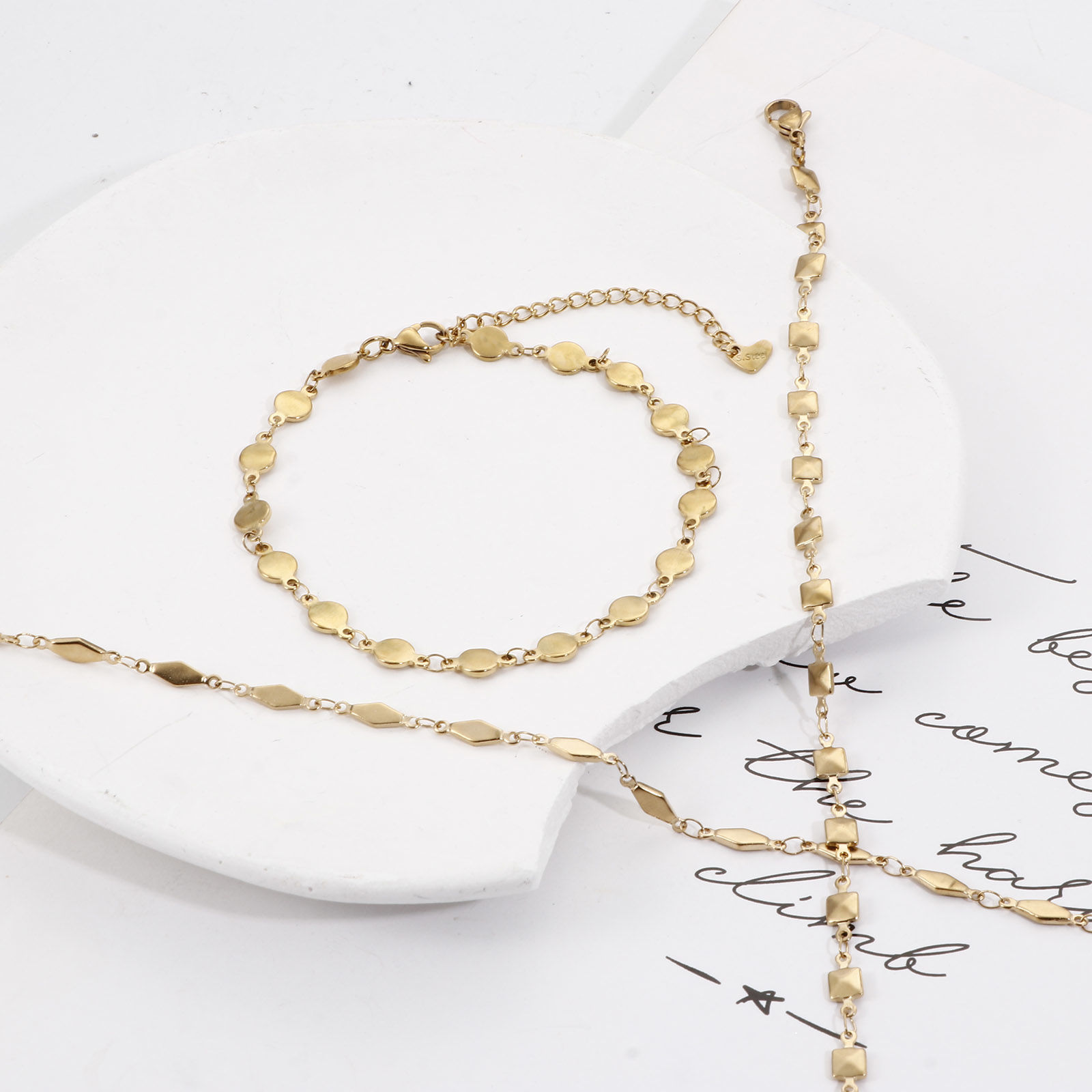Picture of 1 Piece Vacuum Plating 304 Stainless Steel Link Chain Anklet 18K Gold Plated Geometric 24cm - 22cm long
