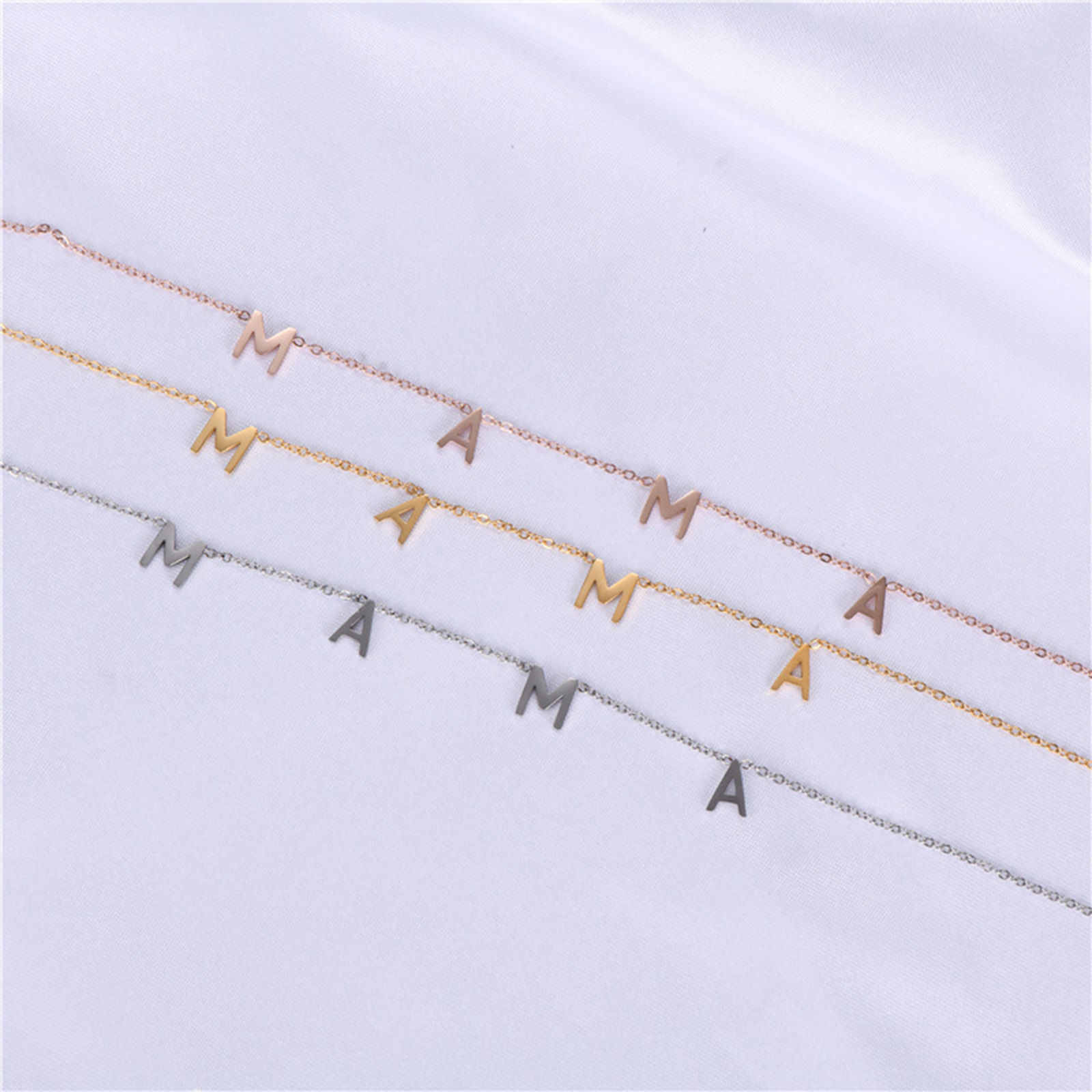 Picture of Eco-friendly 304 Stainless Steel Mother's Day Link Cable Chain Necklace Multicolor Message " Mama " 42cm(16 4/8") long