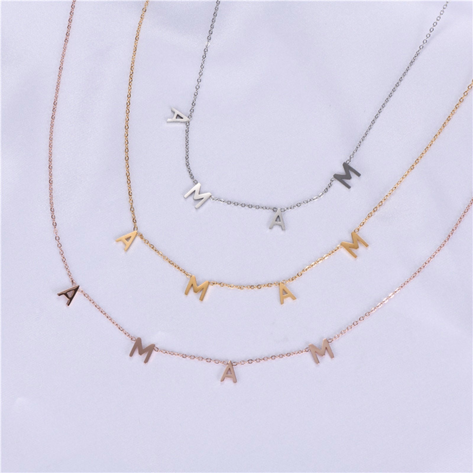 Picture of Wholesale Message " Mama " Pendant Charm Necklace, Multicolor 304 Stainless Steel Link Cable Chain, Women's Eco-friendly Mother's Day Gift Jewelry For Retailer, 42cm(16.5") long, 1 Piece