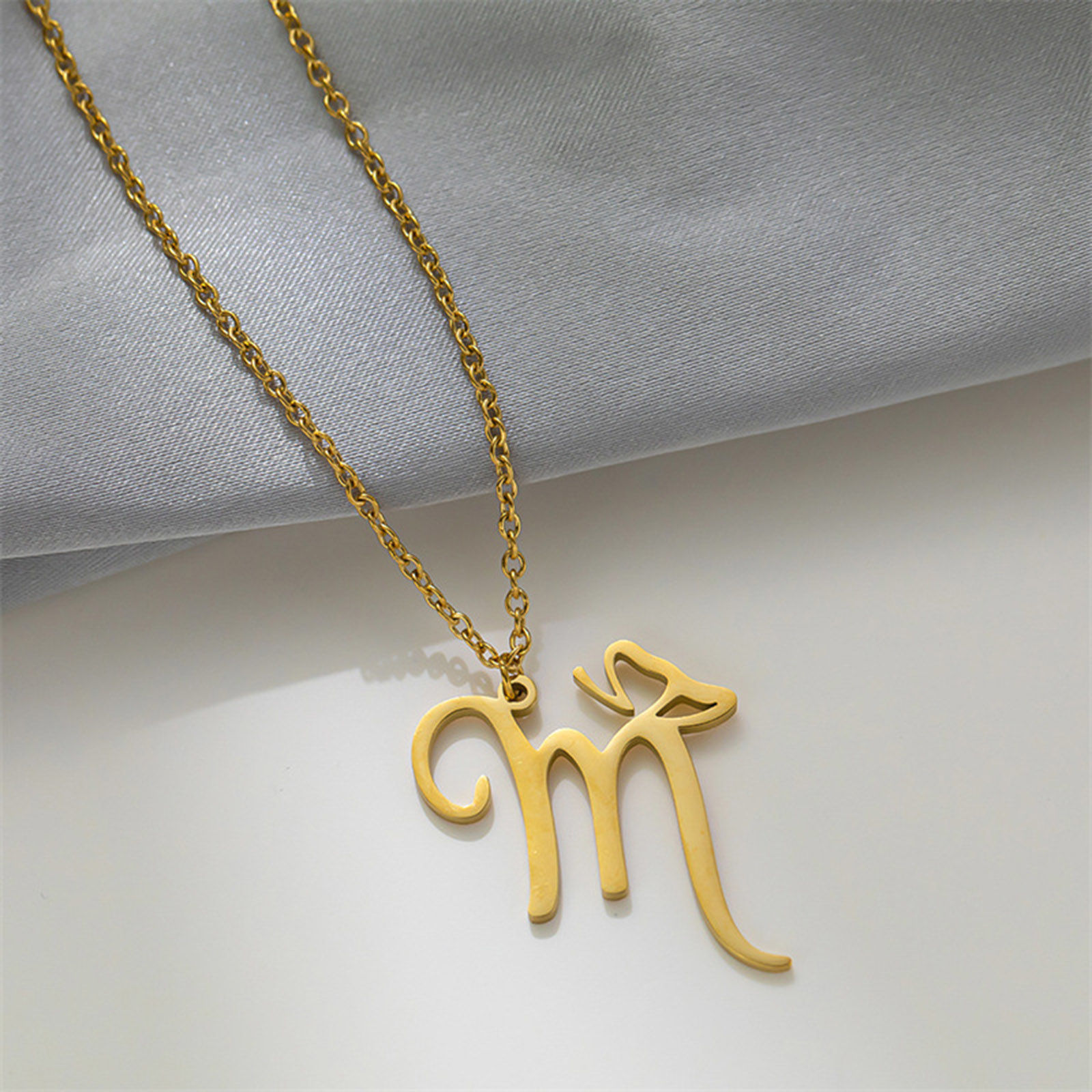 Picture of Eco-friendly 304 Stainless Steel Mother's Day Link Cable Chain Necklace Multicolor Butterfly Animal Lowercase Letter Message " M " 42cm(16 4/8") long