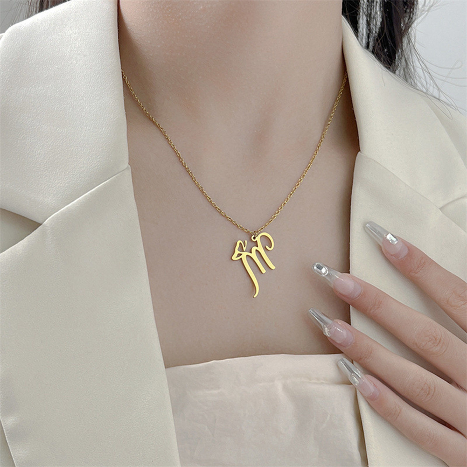 Picture of Eco-friendly 304 Stainless Steel Mother's Day Link Cable Chain Necklace Multicolor Butterfly Animal Lowercase Letter Message " M " 42cm(16 4/8") long