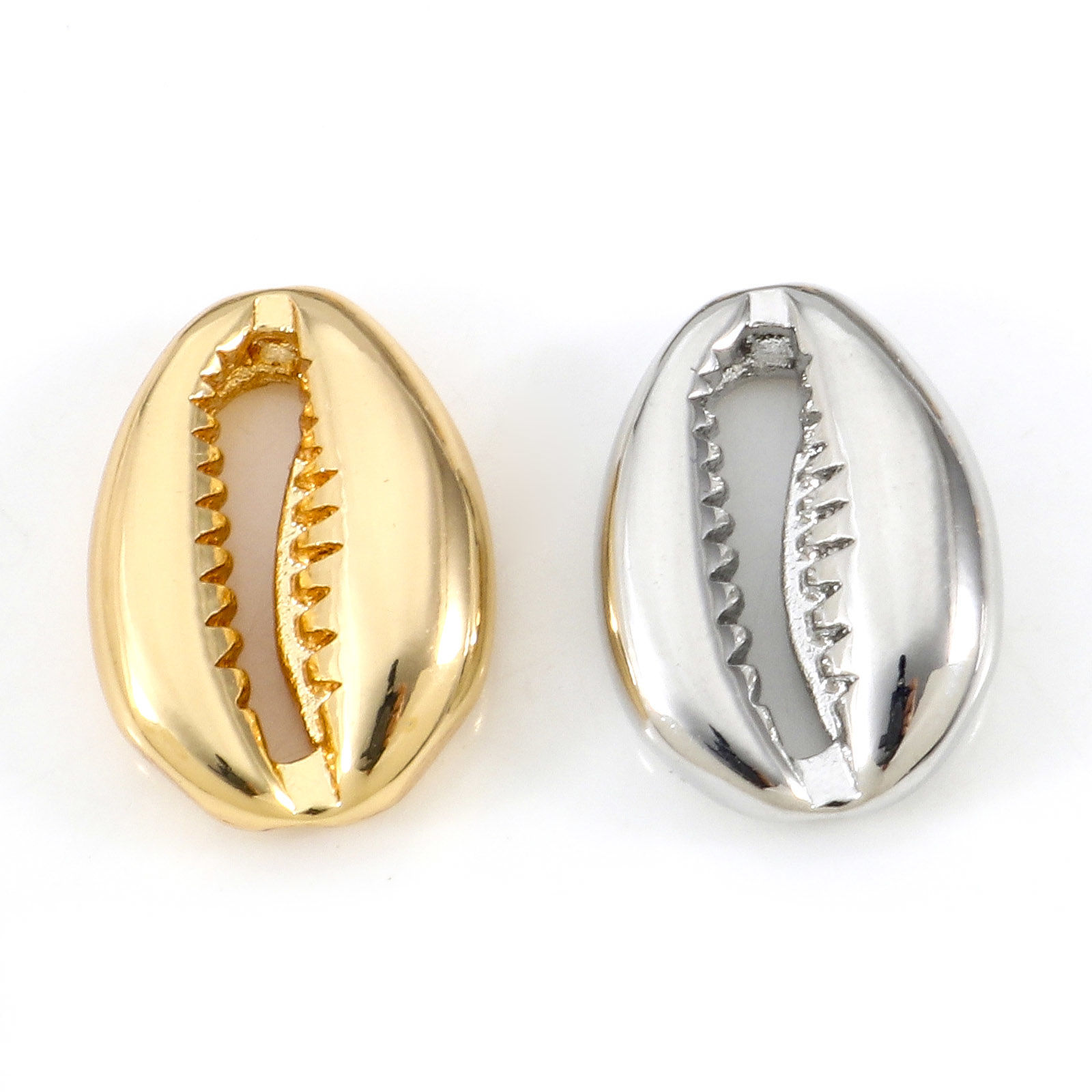 Picture of Brass Beads For DIY Jewelry Making Real Gold Plated Cowrie Monetaria Caputserpentis 3D About 14mm x 10mm