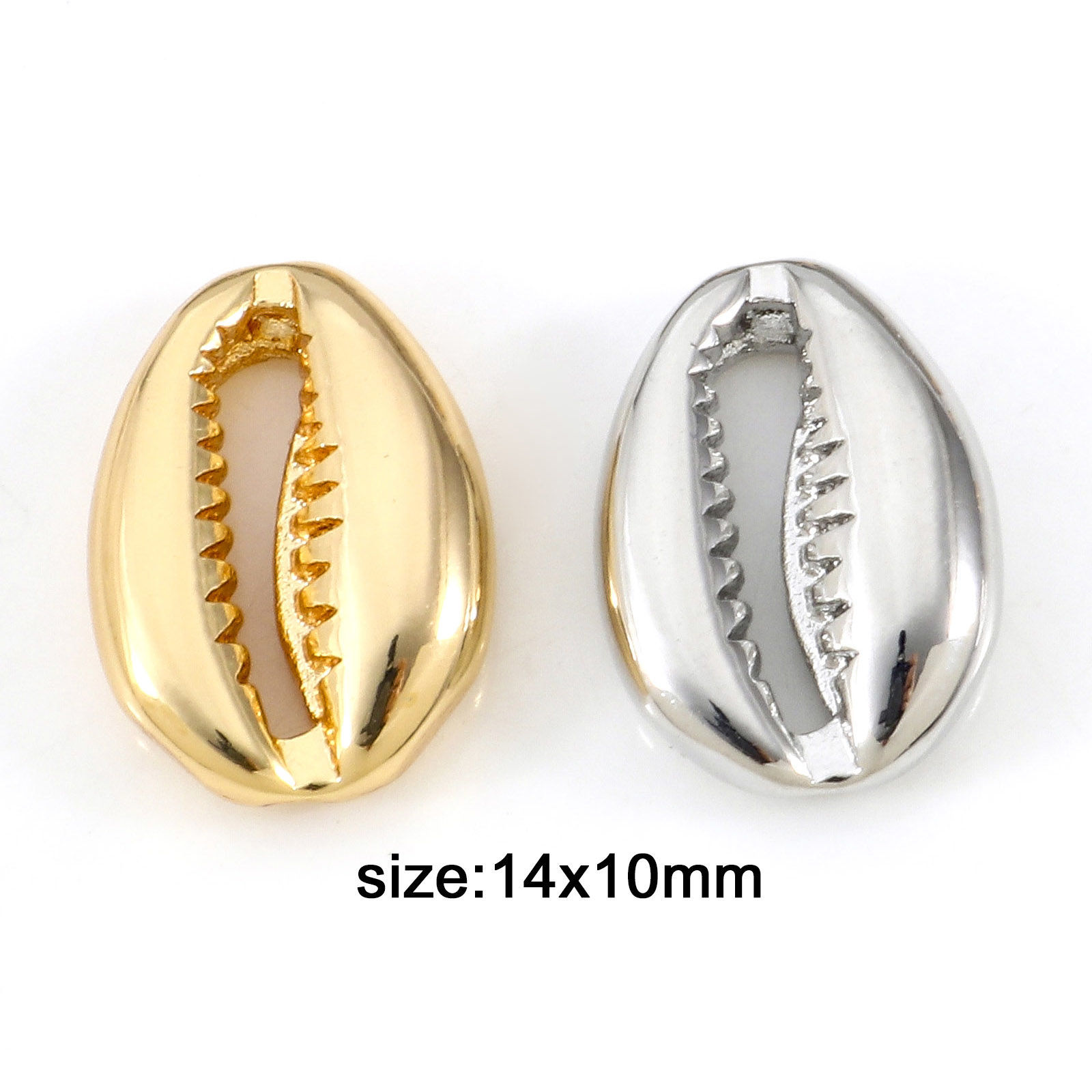Picture of Brass Beads For DIY Jewelry Making Real Gold Plated Cowrie Monetaria Caputserpentis 3D About 14mm x 10mm