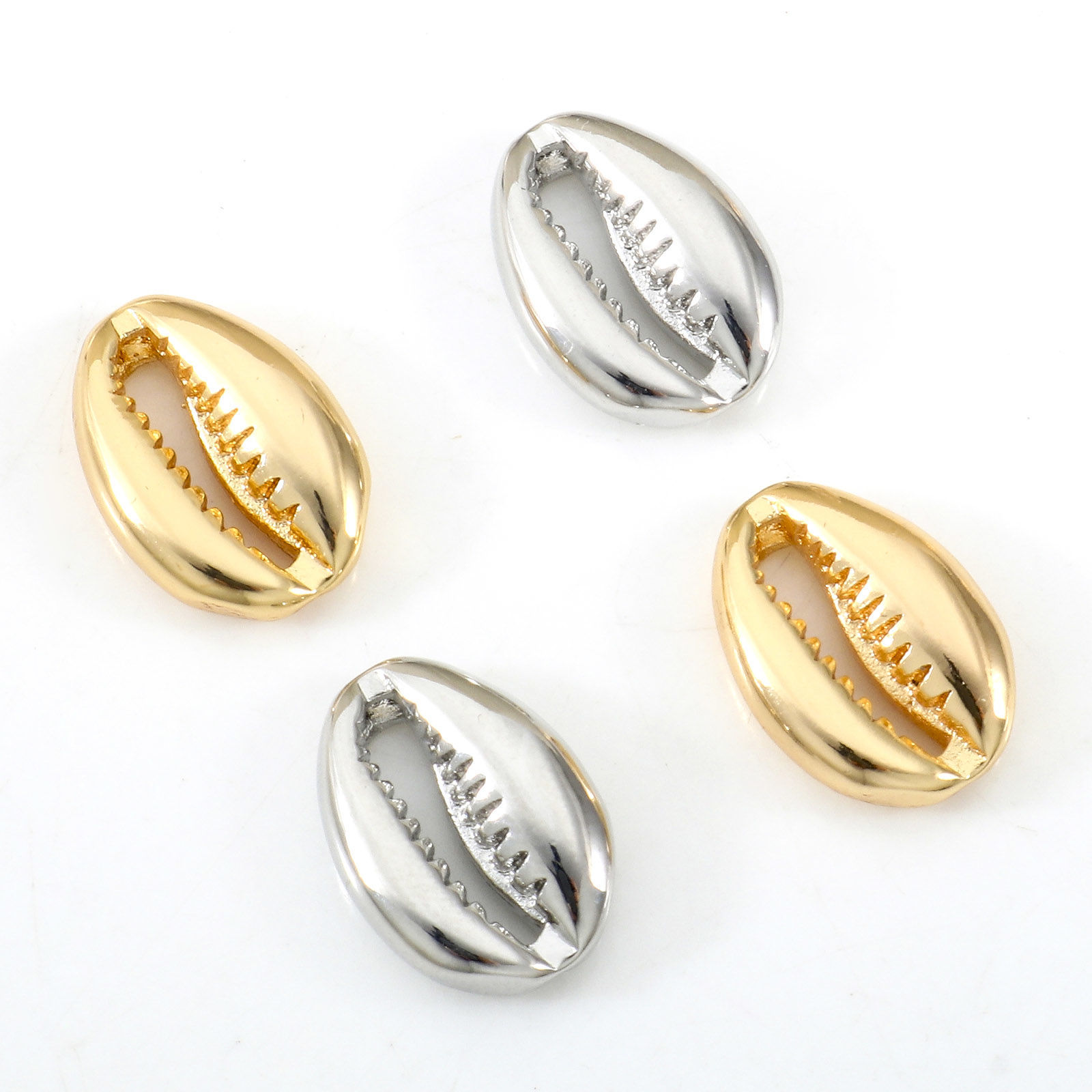 Picture of Brass Beads For DIY Jewelry Making Real Gold Plated Cowrie Monetaria Caputserpentis 3D About 14mm x 10mm