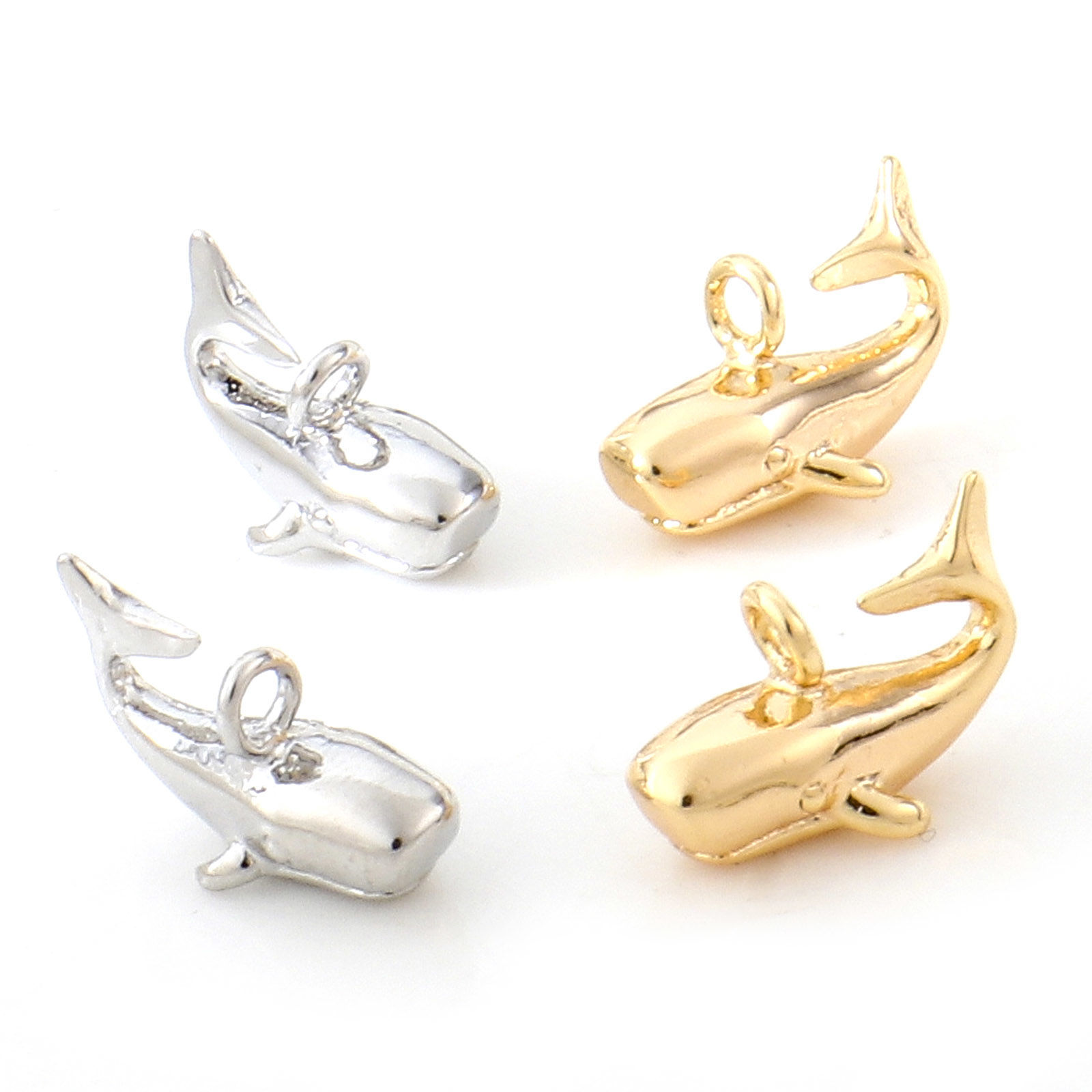 Image de Breloques Bijoux d'Océan en Laiton Baleine Plaqué Or Véritable 3D 12mm x 8mm, 2 Pcs