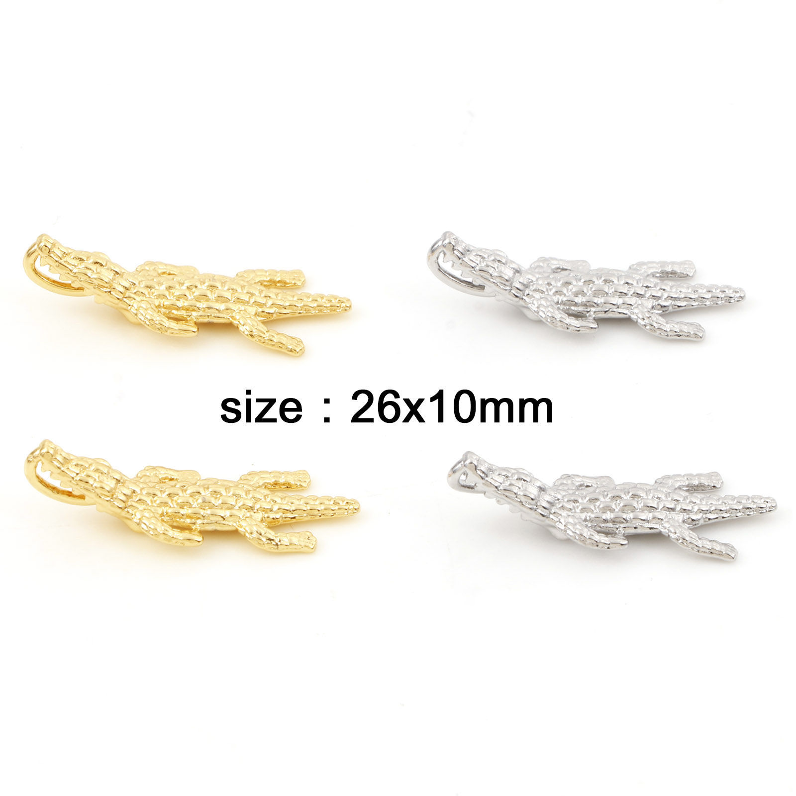 Picture of Brass Charms Real Gold Plated Crocodile Animal 3D 20mm x 20mm