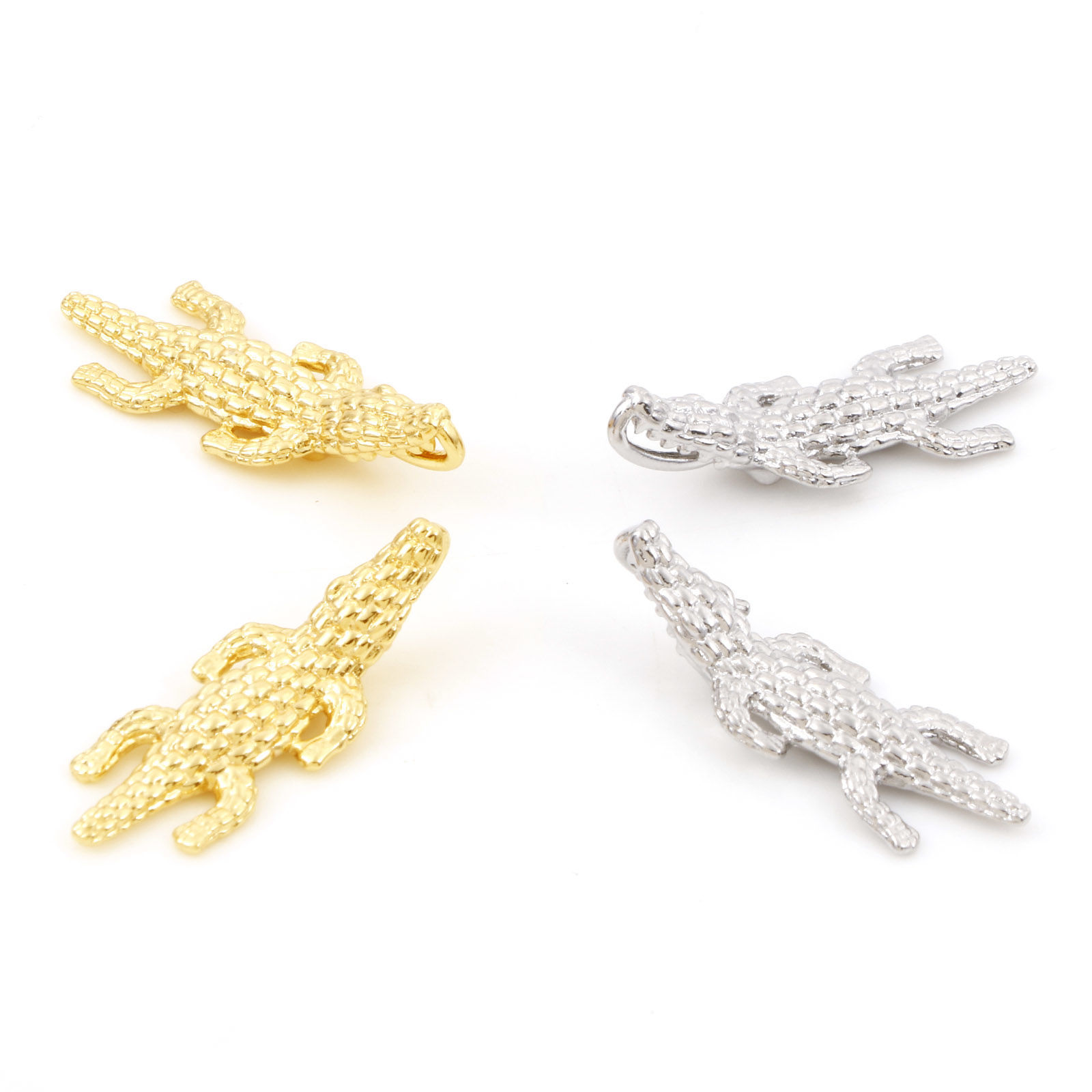 Picture of Brass Charms Real Gold Plated Crocodile Animal 3D 20mm x 20mm