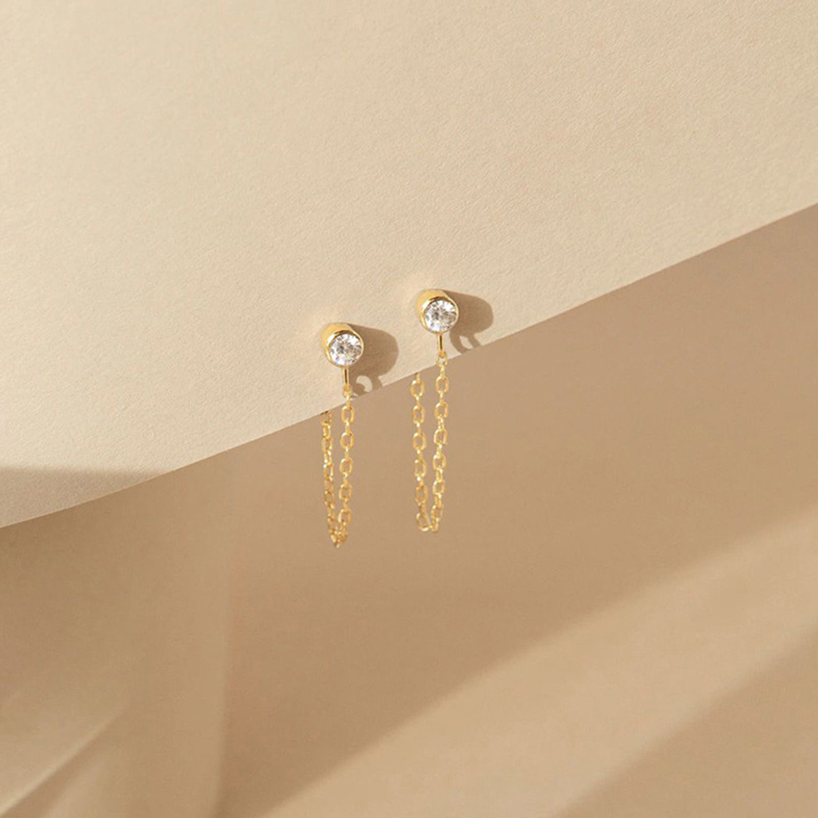 Picture of Eco-friendly Vacuum Plating 304 Stainless Steel Birthstone Tassel Earrings 14K Gold Plated Multicolor Rhinestone 3mm Dia.