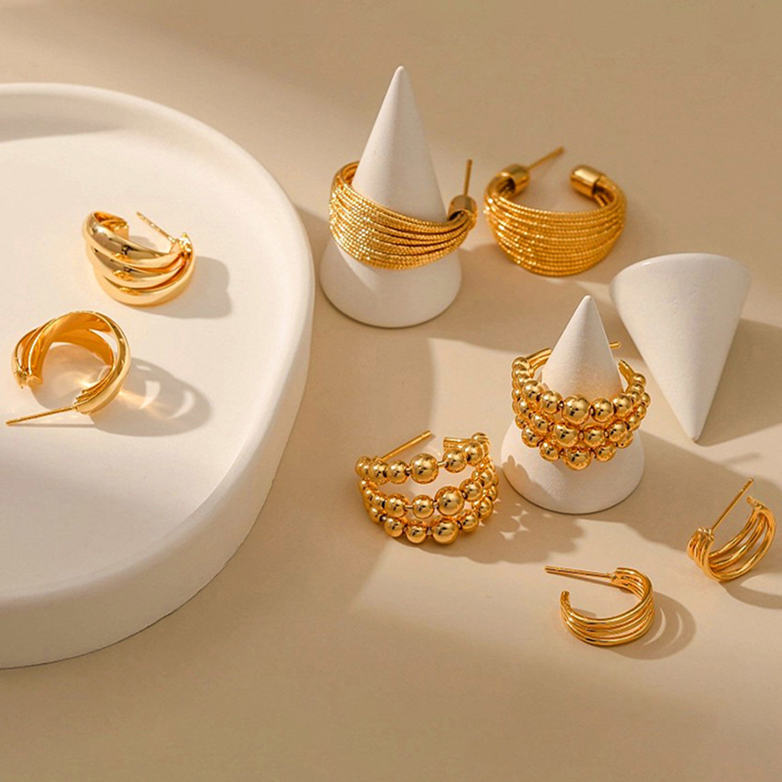 Picture of Hypoallergenic Retro Simple 18K Real Gold Plated Copper Stripe Hoop Earrings For Women Party