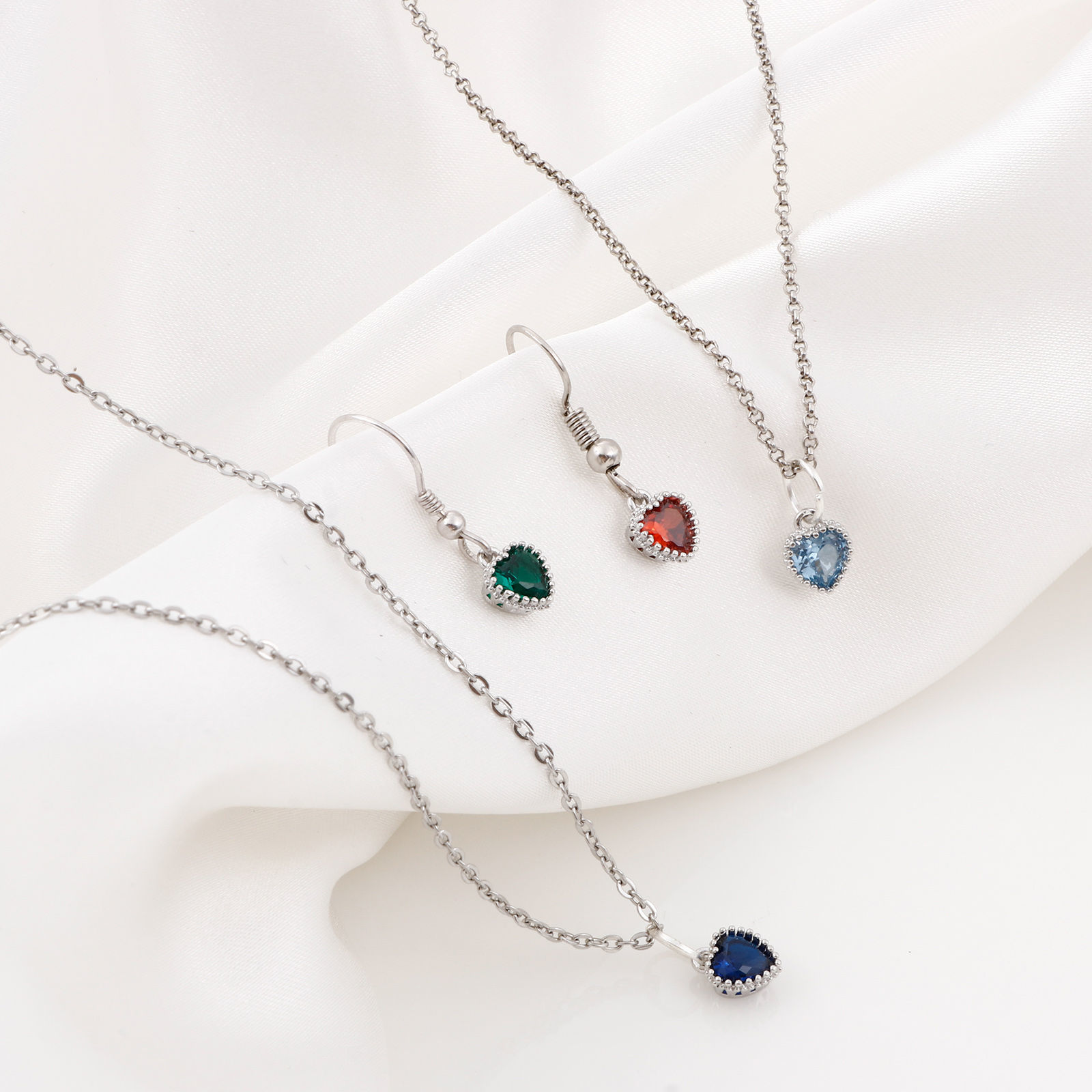 Picture of Brass Birthstone Charms Real Platinum Plated Heart Multicolour Cubic Zirconia 8mm x 6.5mm