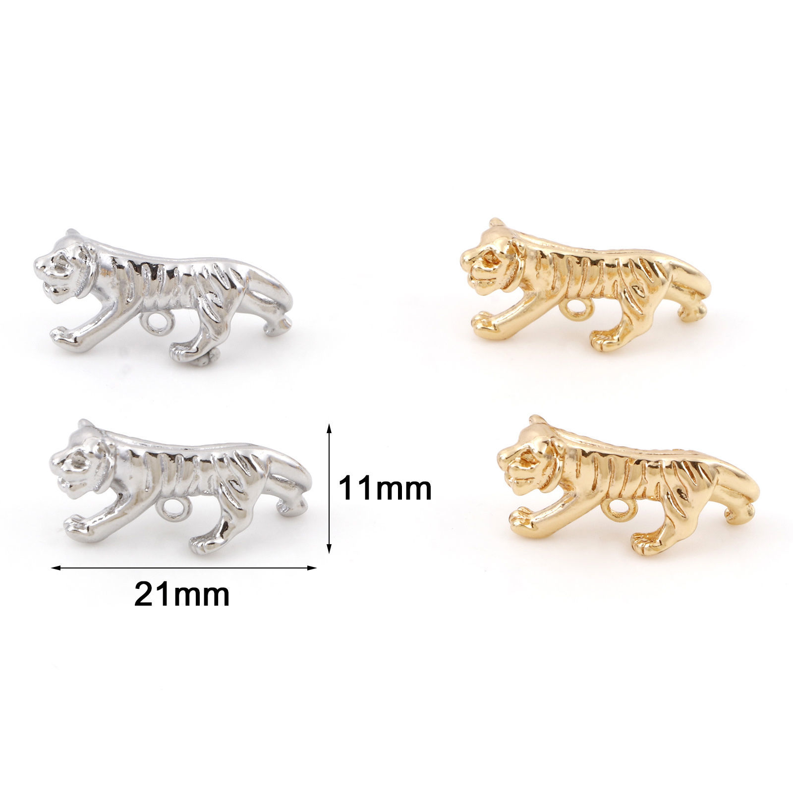 Picture of Brass Charms Real Gold Plated Tiger Animal 3D 21mm x 11mm
