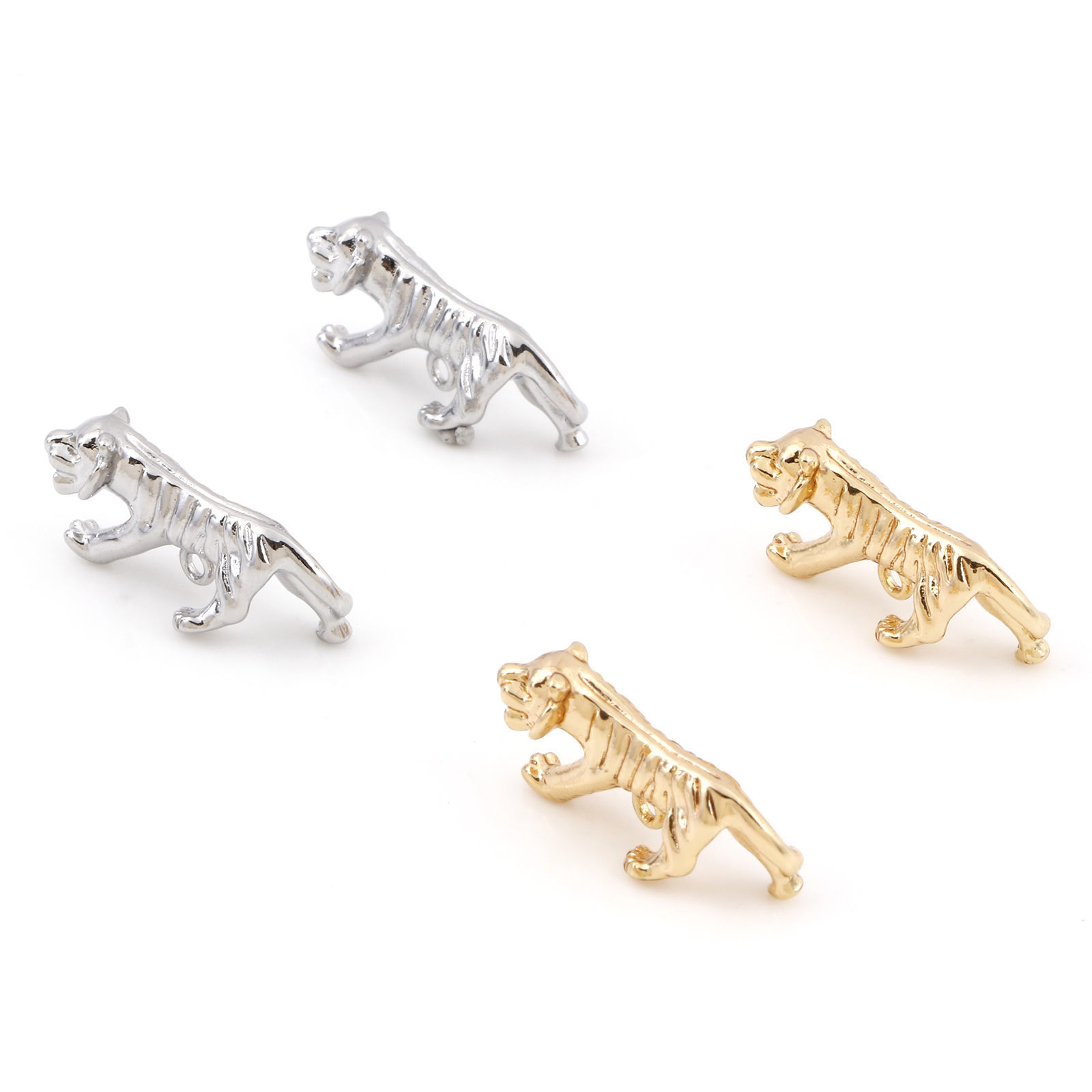 Picture of Brass Charms Real Gold Plated Tiger Animal 3D 21mm x 11mm