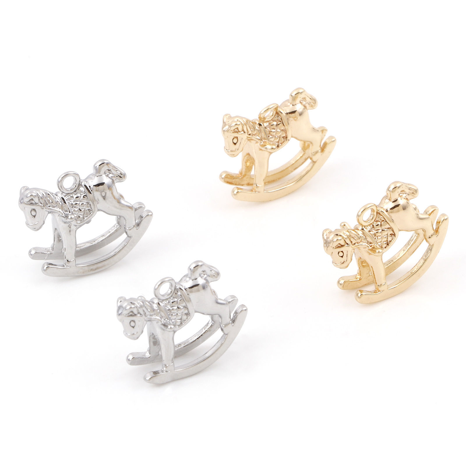 Bild von Messing Märchen Kollektion Charms Echtgold plattiert Holzpferd 3D 14mm x 13mm, 2 Stück