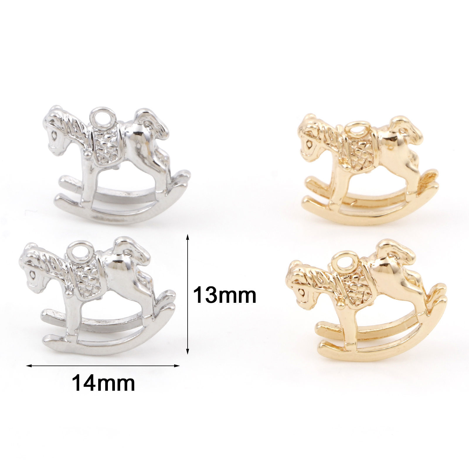 Bild von Messing Märchen Kollektion Charms Echtgold plattiert Holzpferd 3D 14mm x 13mm, 2 Stück