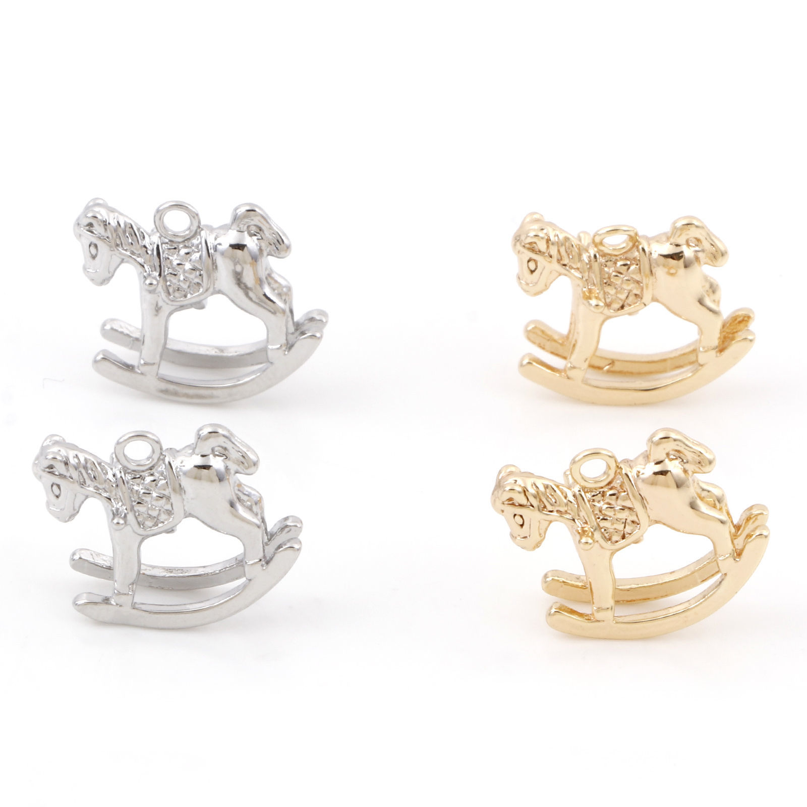 Bild von Messing Märchen Kollektion Charms Echtgold plattiert Holzpferd 3D 14mm x 13mm, 2 Stück