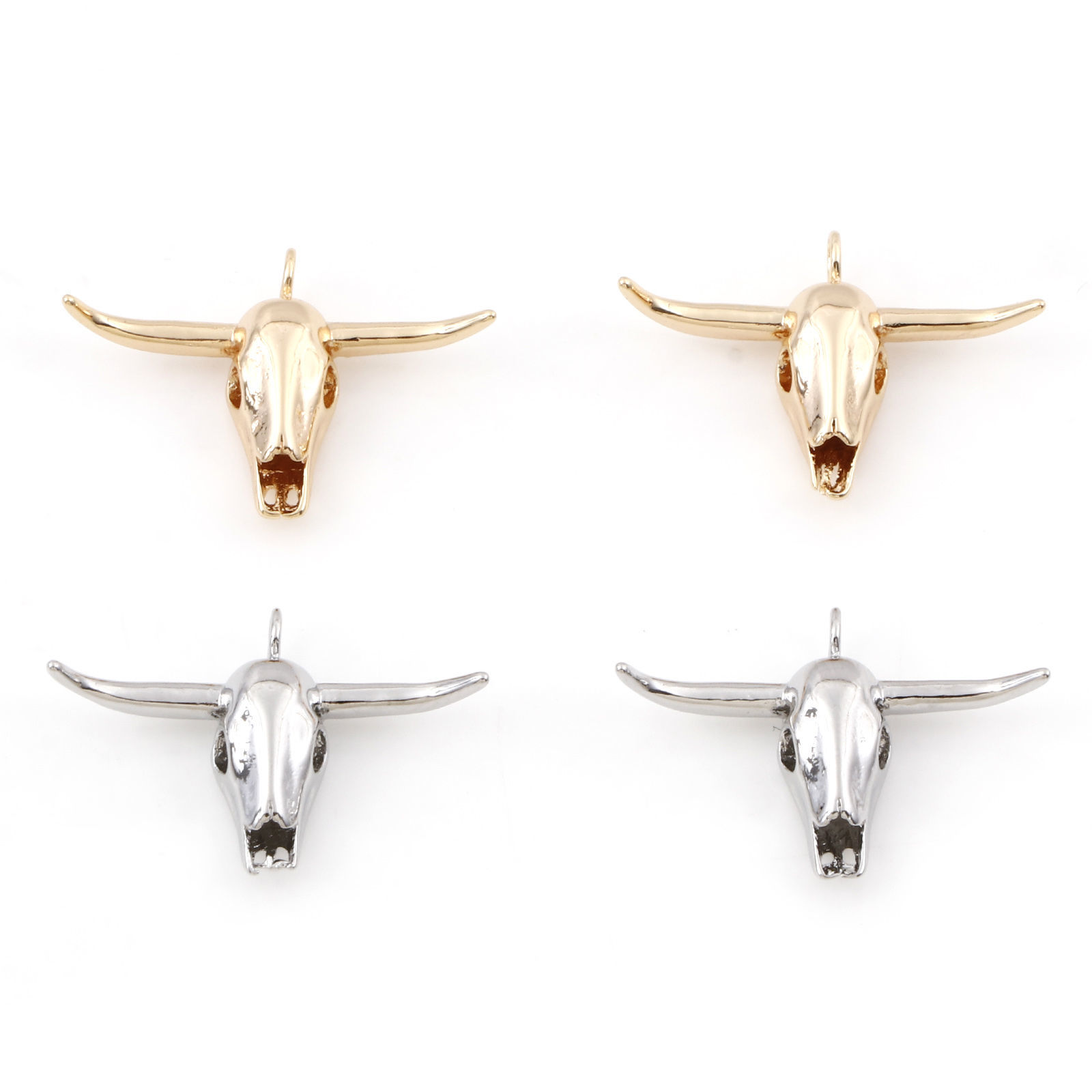 Picture of Brass Boho Chic Bohemia Charms Real Gold Plated Cow Animal Bone 3D 24mm x 17mm