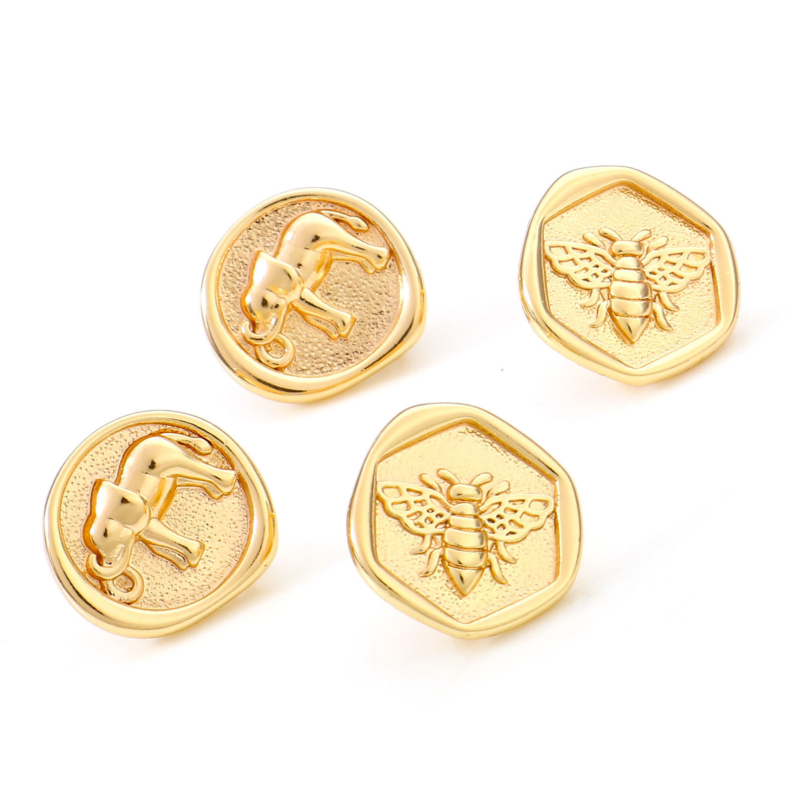 Bild von Messing Ohrring Ohrstecker 18K Echtgold plattiert Elefant Insekt Message " Mit Öse " 14mm x 14mm, Drahtstärke: (20 gauge), 2 Stück