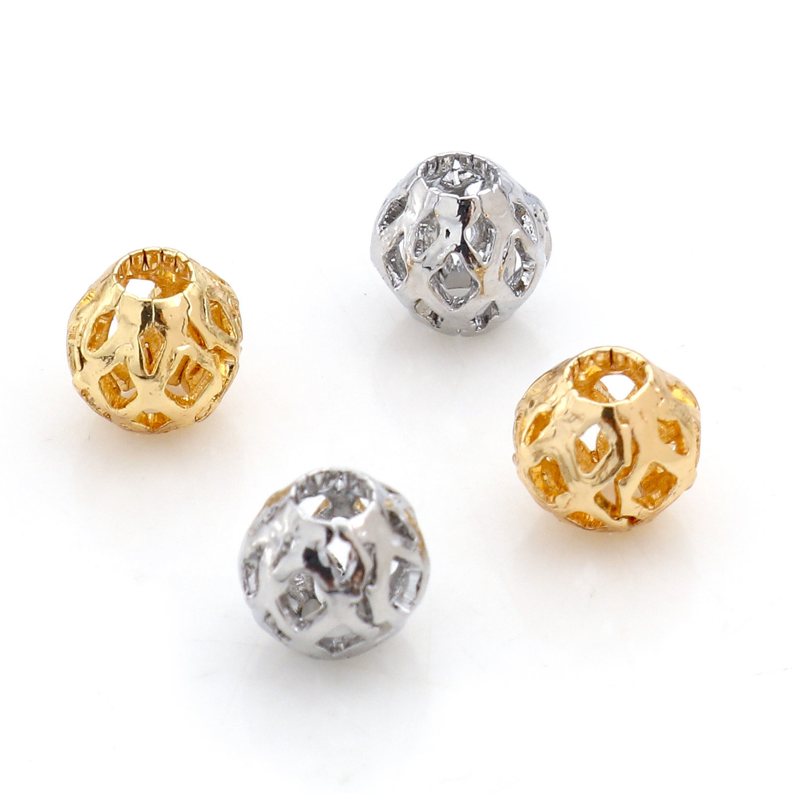 Picture of Brass Beads For DIY Jewelry Making Real Gold Plated Lantern Hollow About 6mm x 6mm