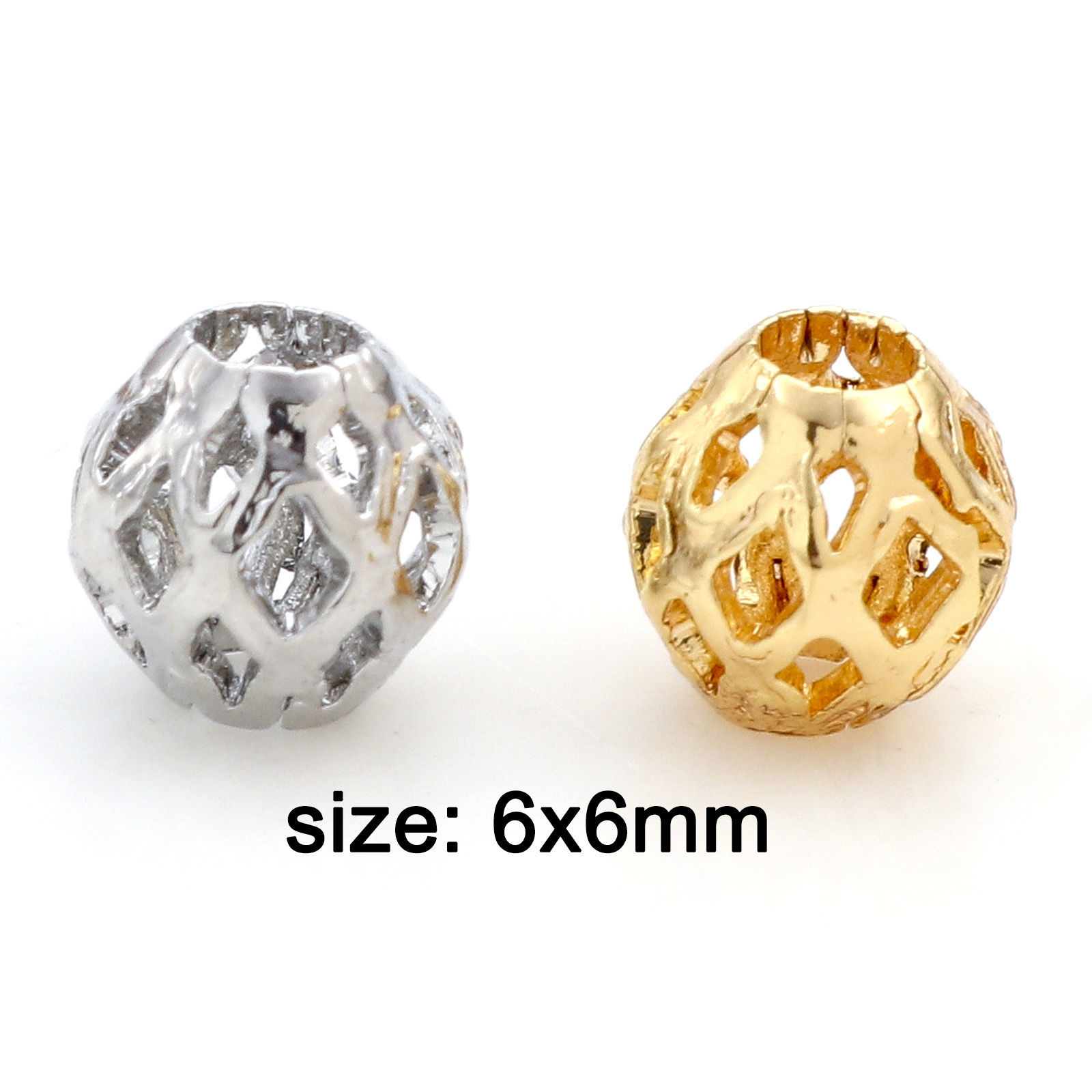 Picture of Brass Beads For DIY Jewelry Making Real Gold Plated Lantern Hollow About 6mm x 6mm
