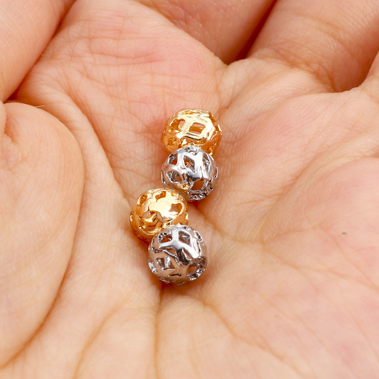 Picture of Brass Beads For DIY Jewelry Making Real Gold Plated Lantern Hollow About 6mm x 6mm