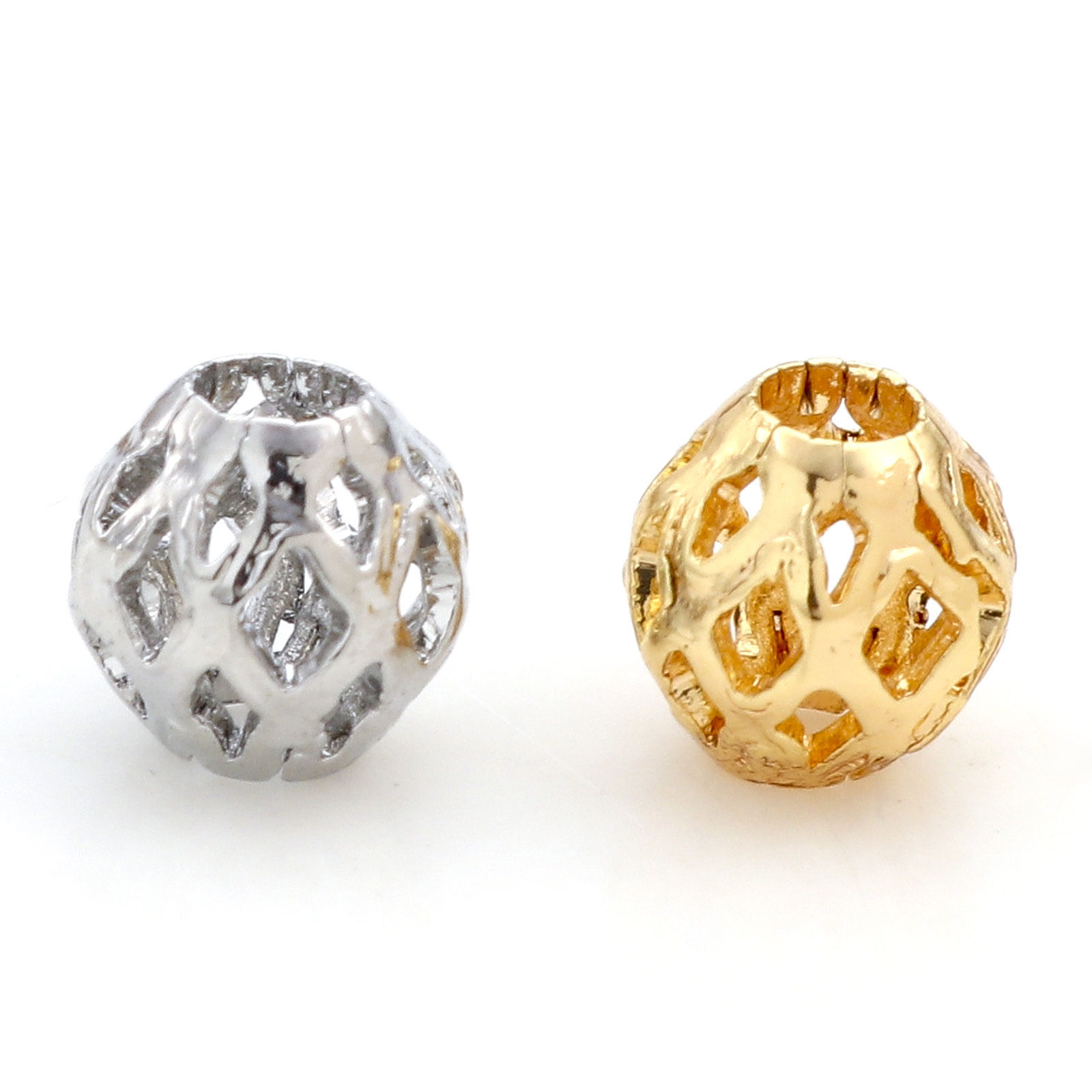 Picture of Brass Beads For DIY Jewelry Making Real Gold Plated Lantern Hollow About 6mm x 6mm