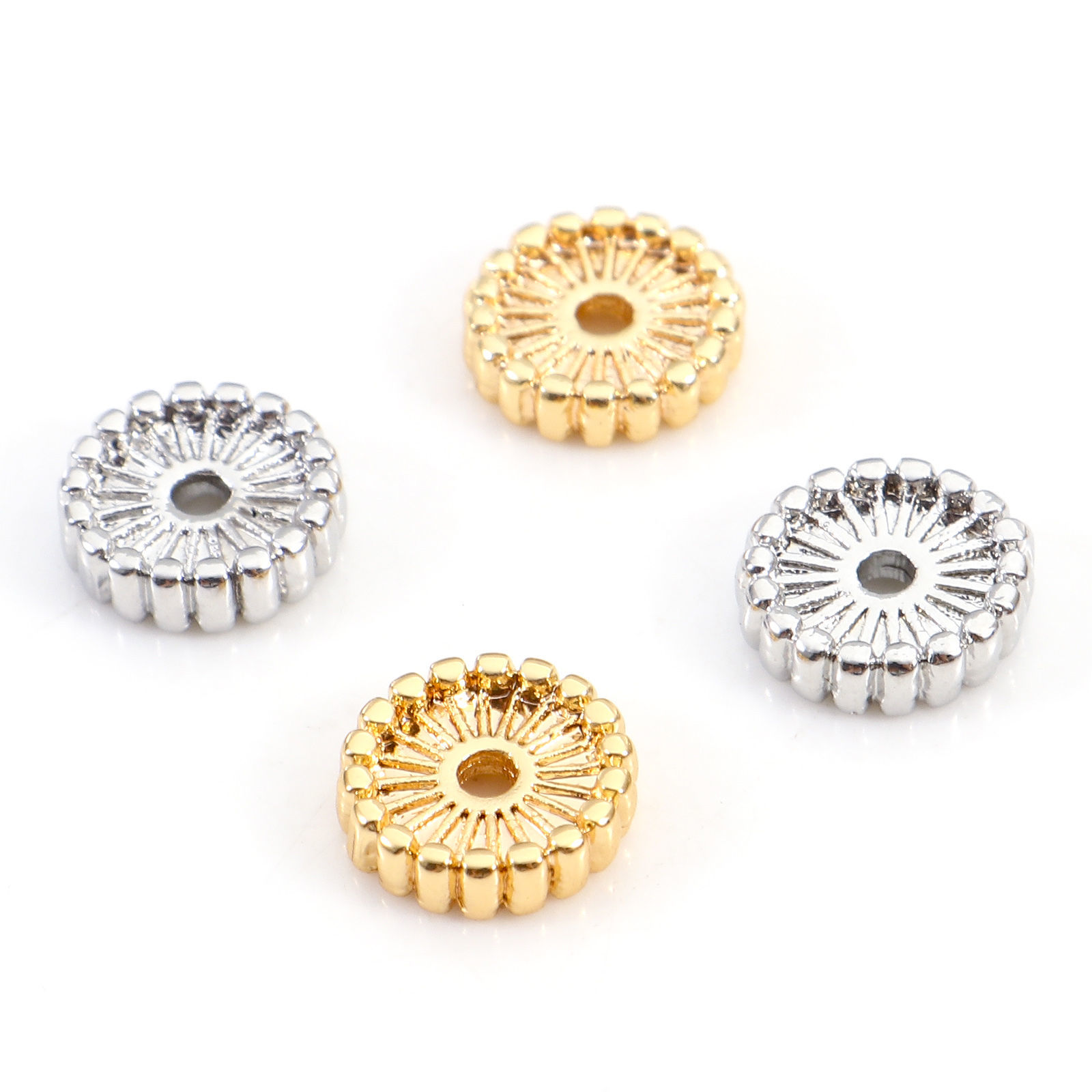 Picture of Brass Spacer Beads For DIY Bracelet Jewelry Making Findings Real Gold Plated Round About 7mm Dia