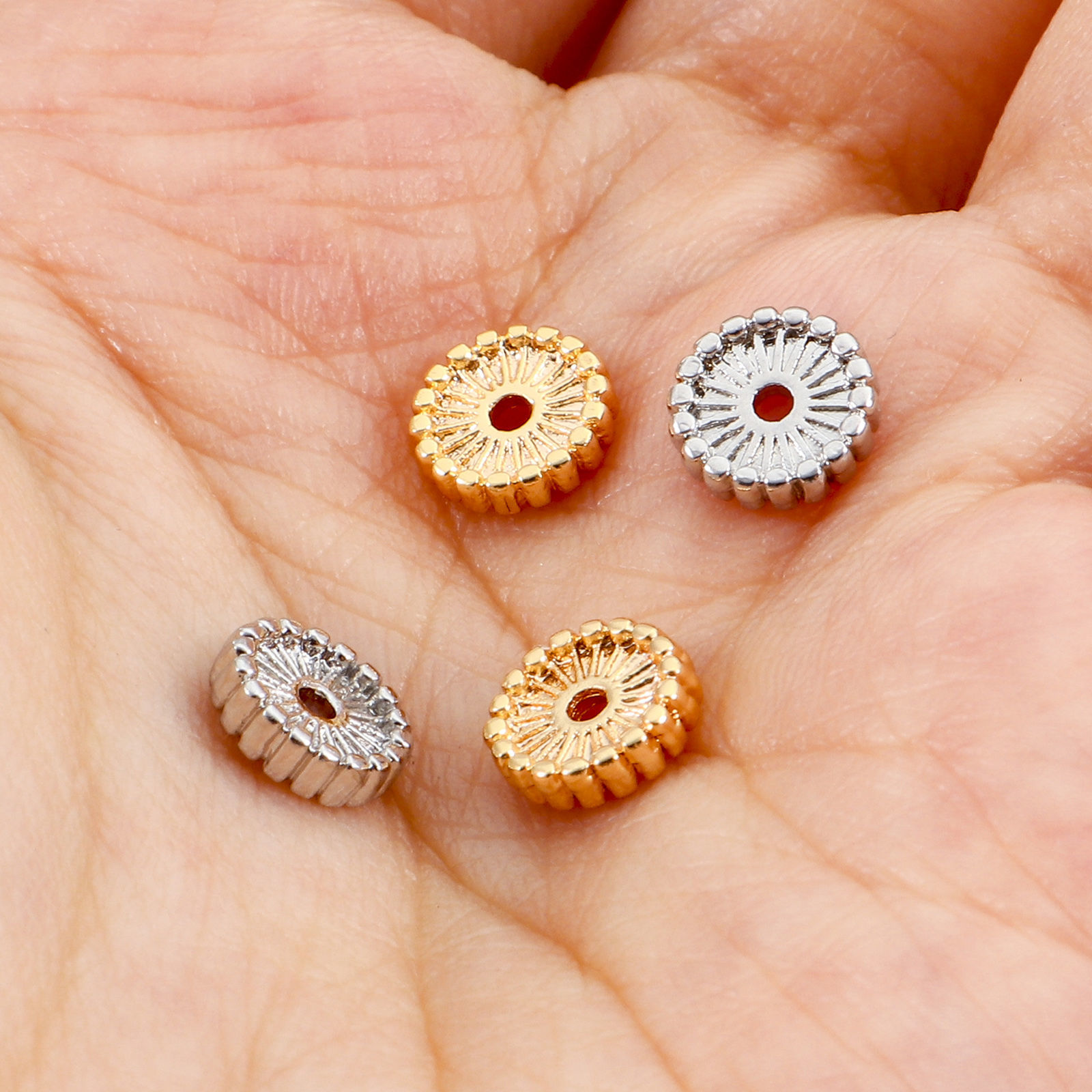 Picture of Brass Spacer Beads For DIY Bracelet Jewelry Making Findings Real Gold Plated Round About 7mm Dia