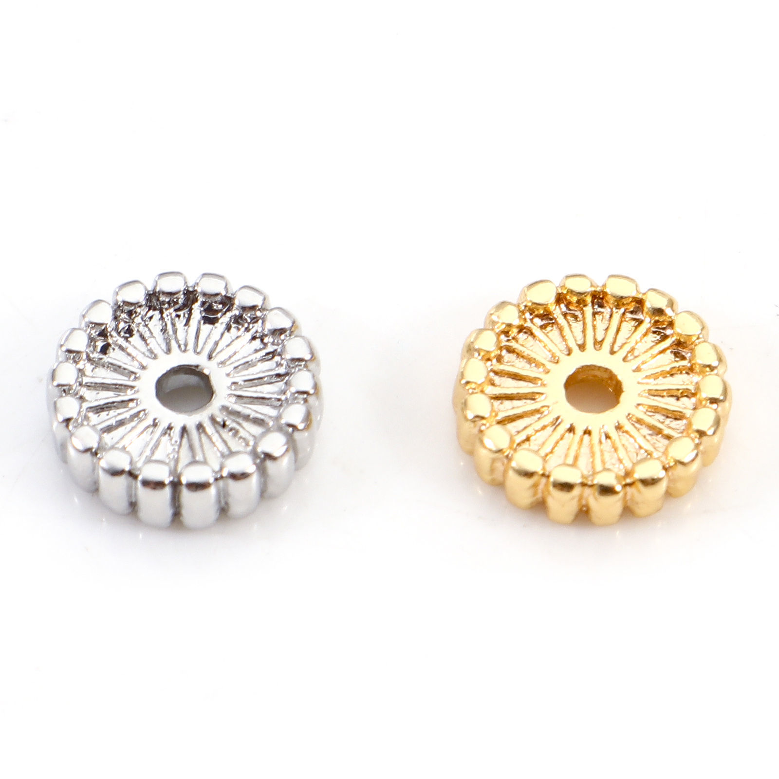 Picture of Brass Spacer Beads For DIY Bracelet Jewelry Making Findings Real Gold Plated Round About 7mm Dia