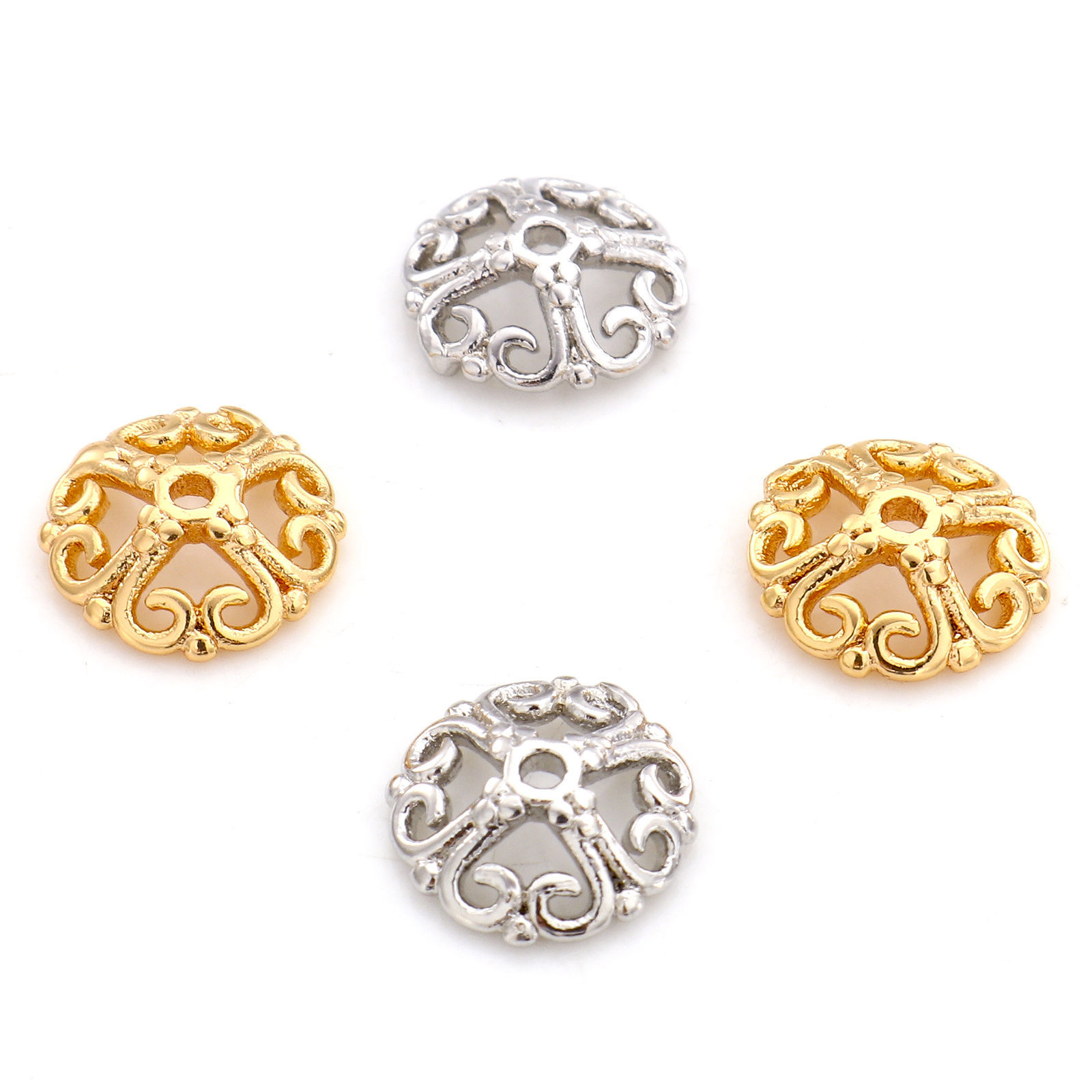 Picture of Brass Beads Caps Round Heart Real Gold Plated Hollow 10mm Dia.