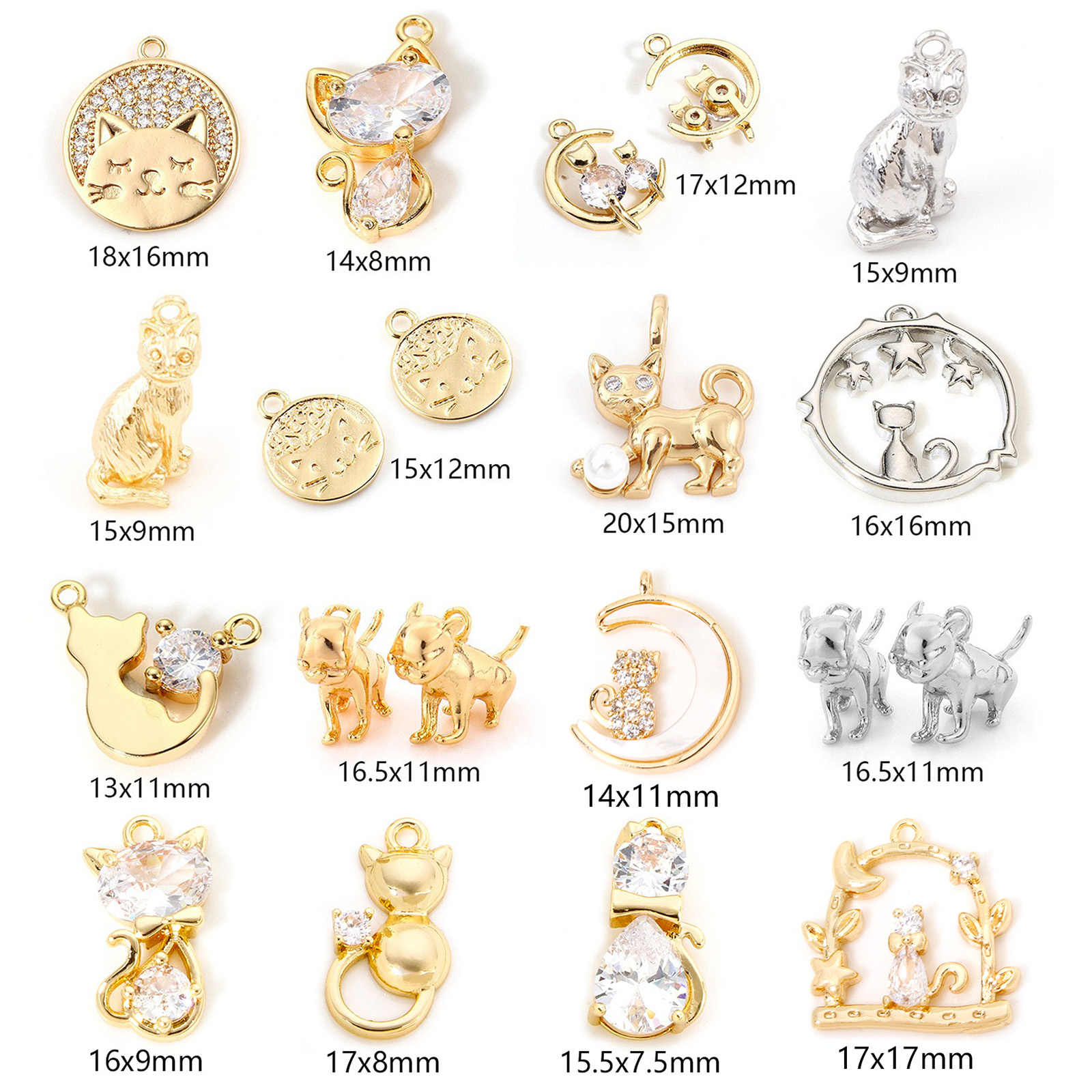 Picture of Brass Charms Real Gold Plated Cat Animal 3D 15mm x 9mm
