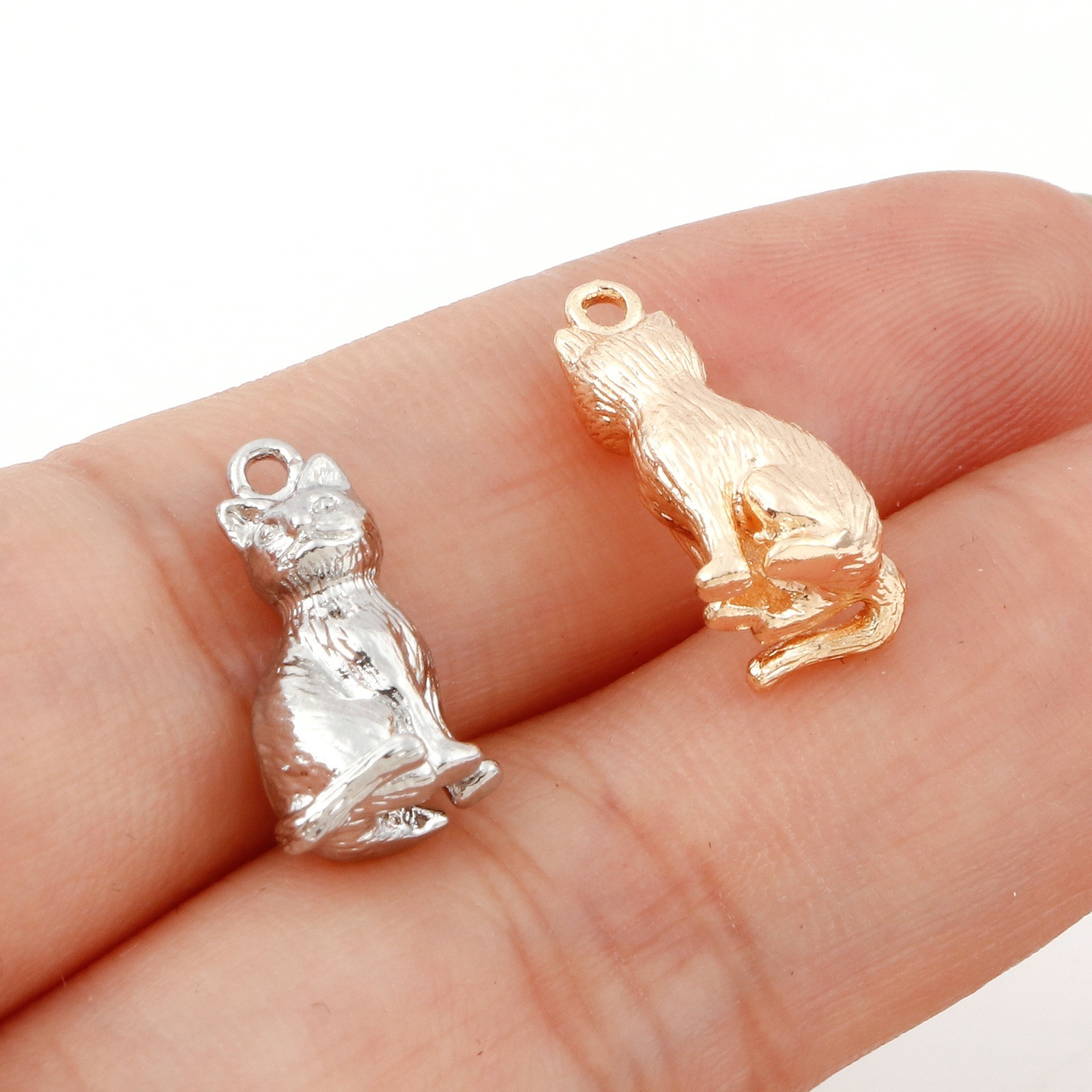 Picture of Brass Charms Real Gold Plated Cat Animal 3D 15mm x 9mm
