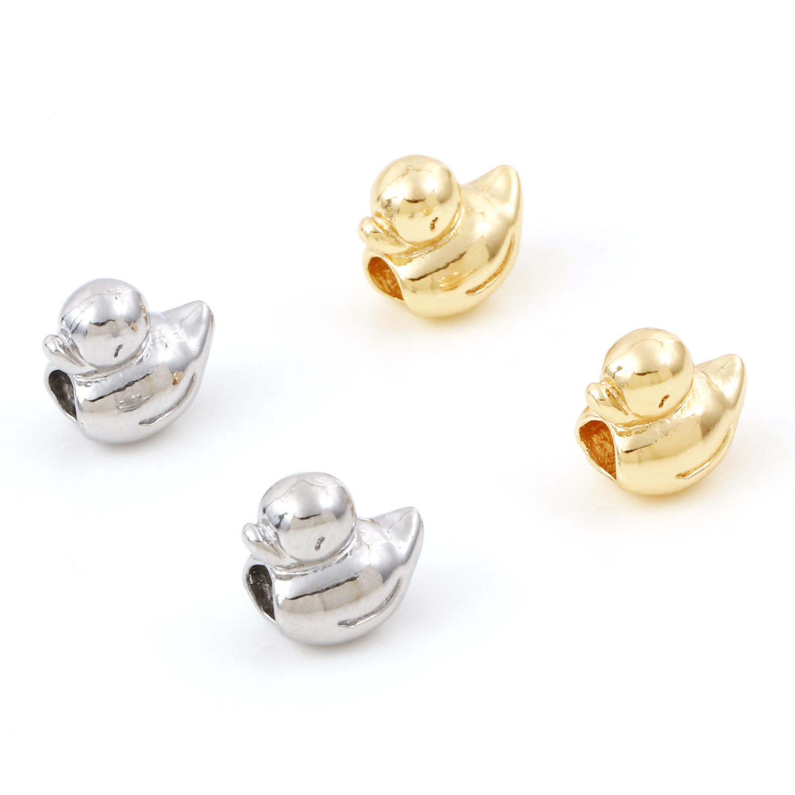 Picture of Brass Beads For DIY Jewelry Making Real Gold Plated Duck Animal 3D About 9mm x 9mm