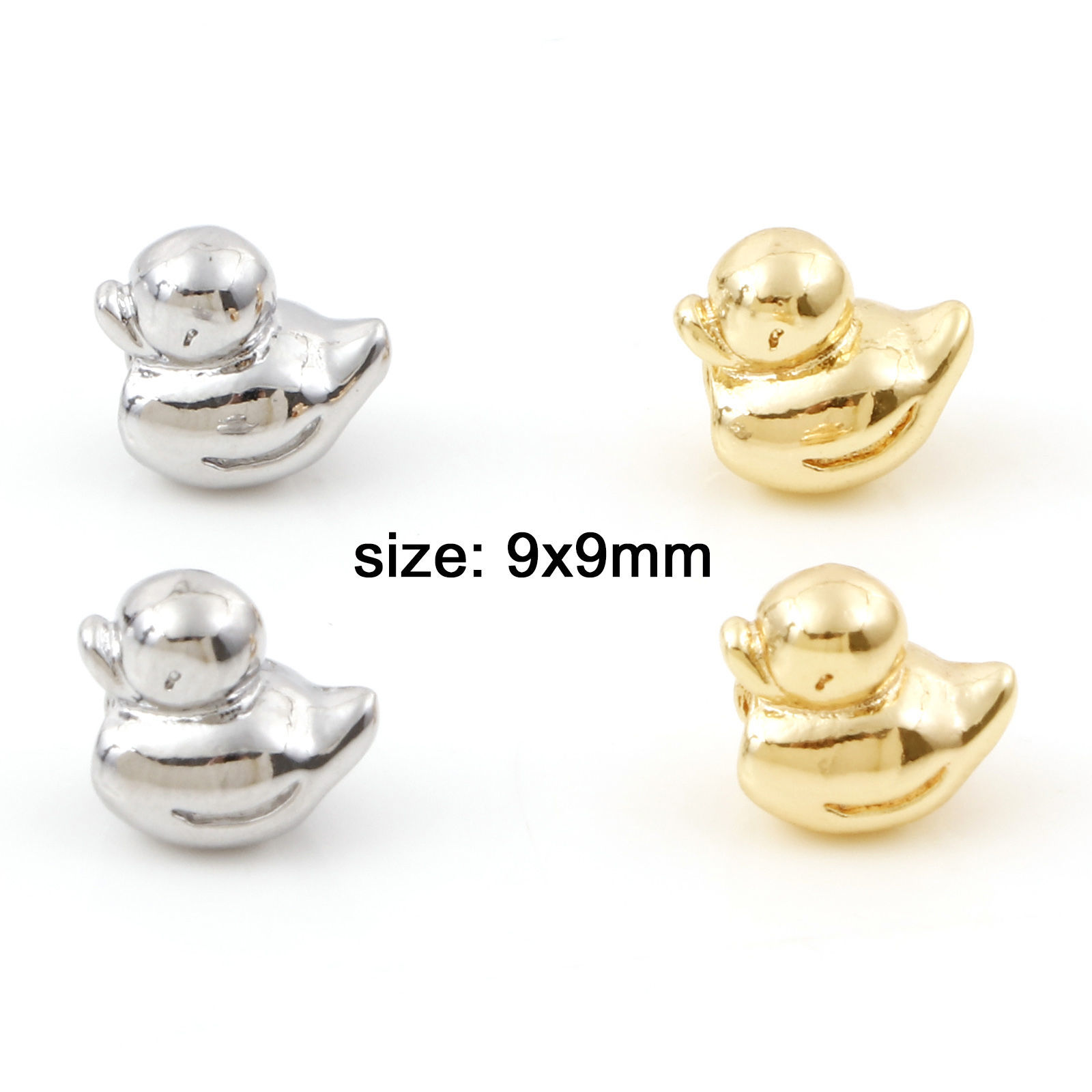 Picture of Brass Beads For DIY Jewelry Making Real Gold Plated Duck Animal 3D About 9mm x 9mm