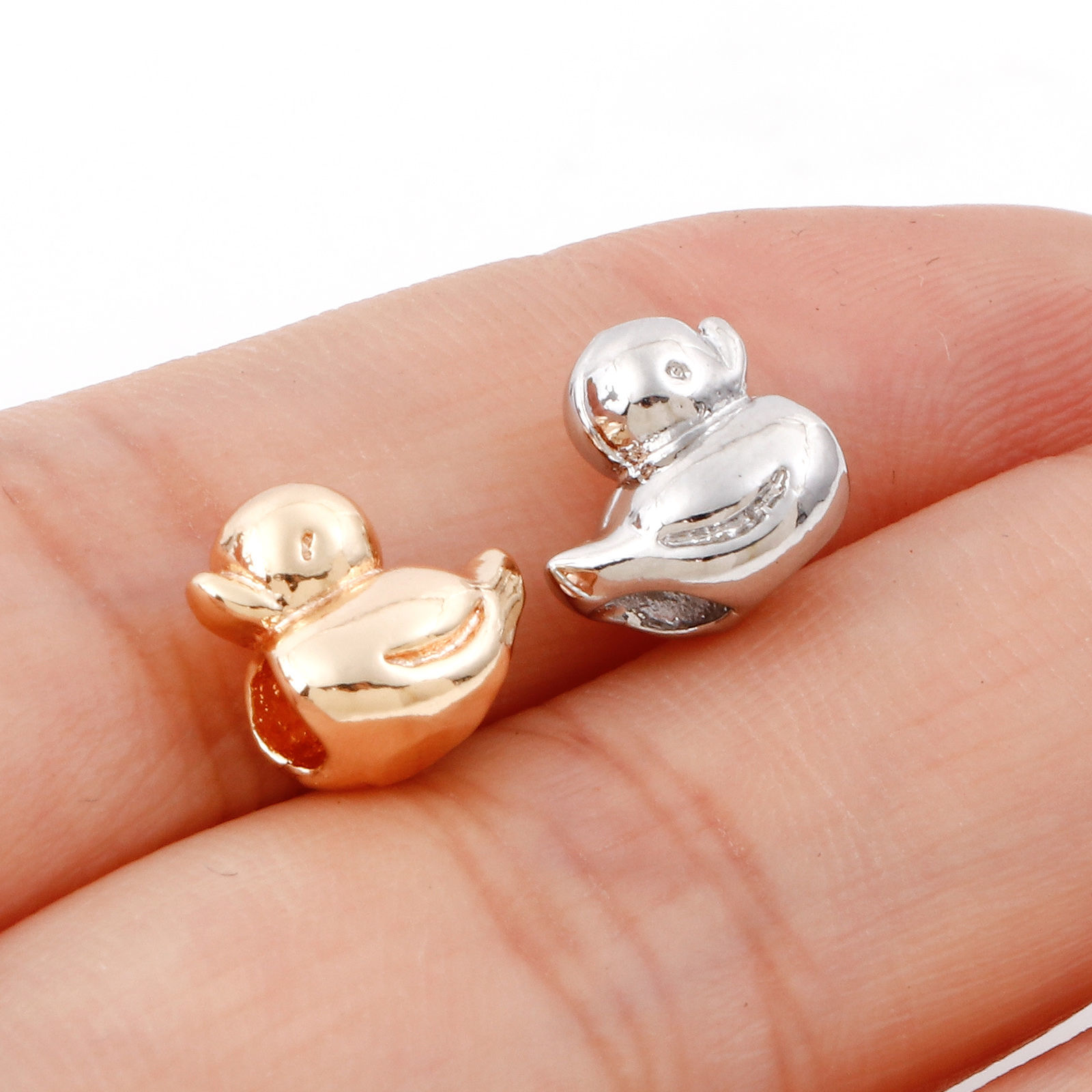 Picture of Brass Beads For DIY Jewelry Making Real Gold Plated Duck Animal 3D About 9mm x 9mm
