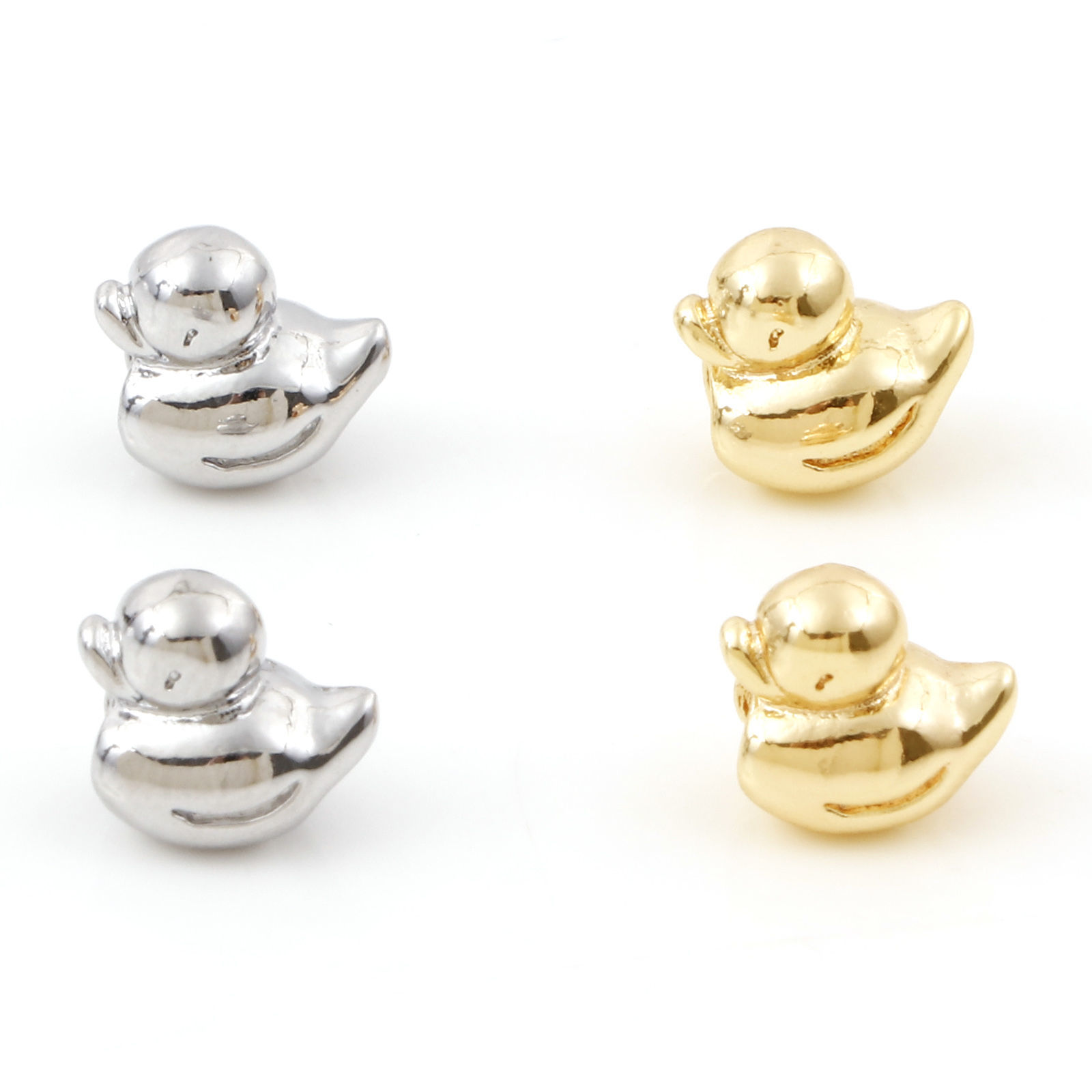 Picture of Brass Beads For DIY Jewelry Making Real Gold Plated Duck Animal 3D About 9mm x 9mm