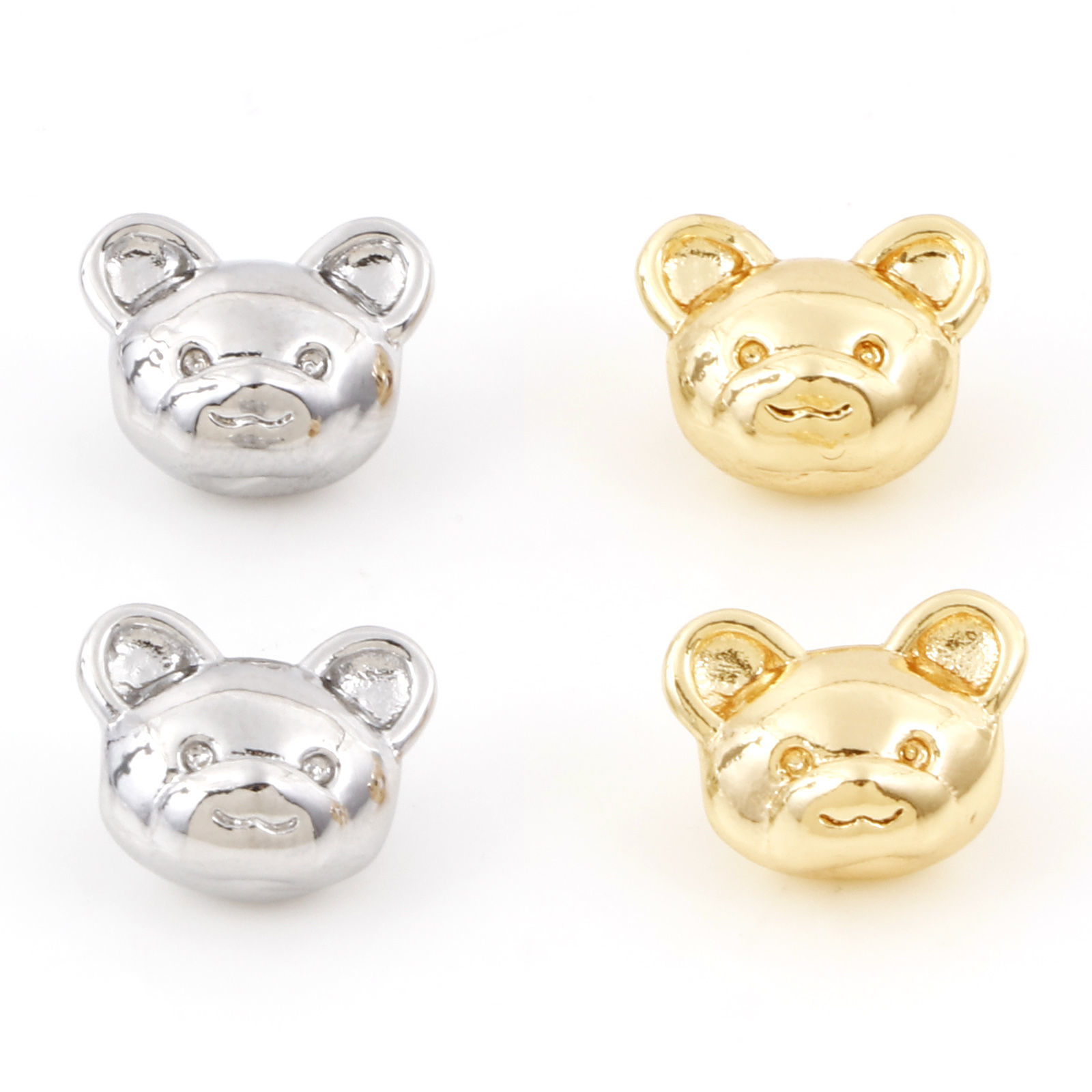 Picture of Brass Beads For DIY Jewelry Making Real Gold Plated Bear Animal 3D About 11mm x 9mm