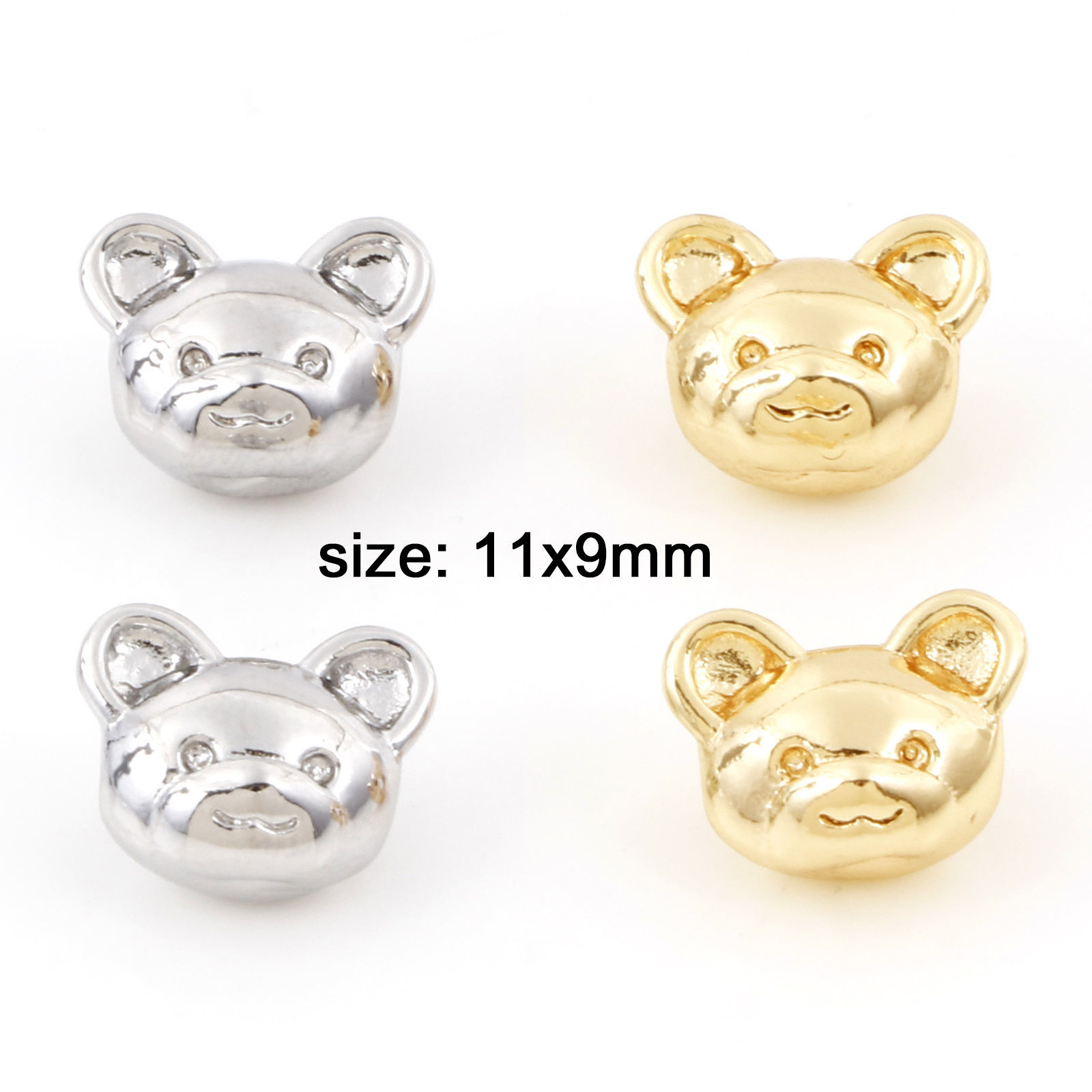Picture of Brass Beads For DIY Jewelry Making Real Gold Plated Bear Animal 3D About 11mm x 9mm